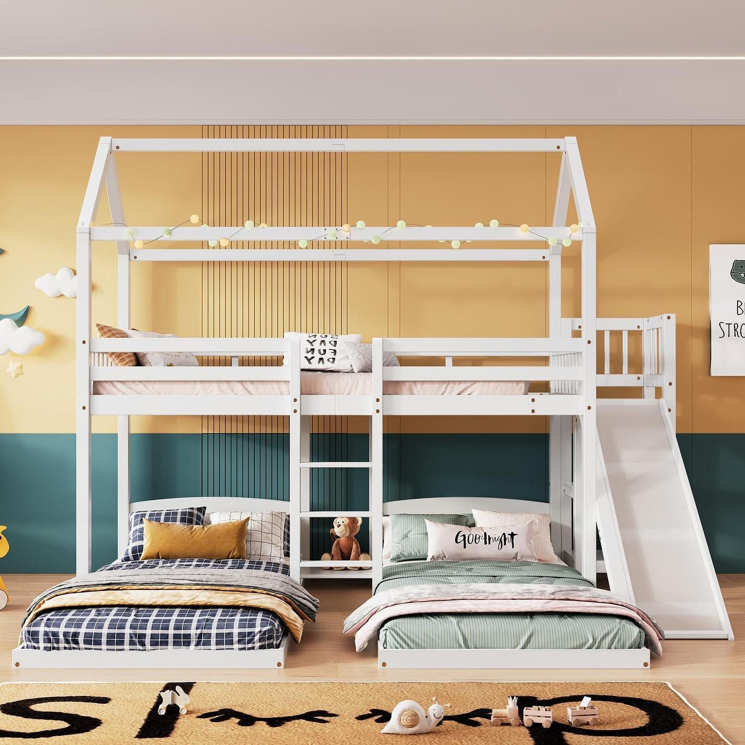 LuxusKollektion Spielbett Kinderbett Baumhaus m. Rutsche 90x200 Weiß