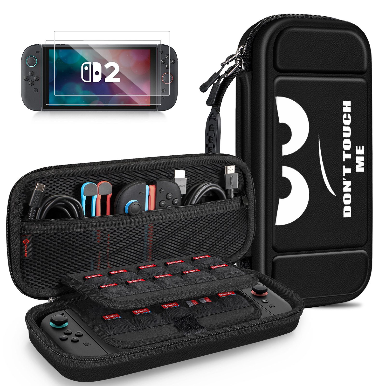 Fintie Nintendo-Schutzhülle Tasche mit 2 Panzerglas für Nintendo Switch 2(2025), 2-in-1 Zubehörset, mit 2 Stücke Schutzfolie, 1 Tragetasche mit großem Fassungsvermögen