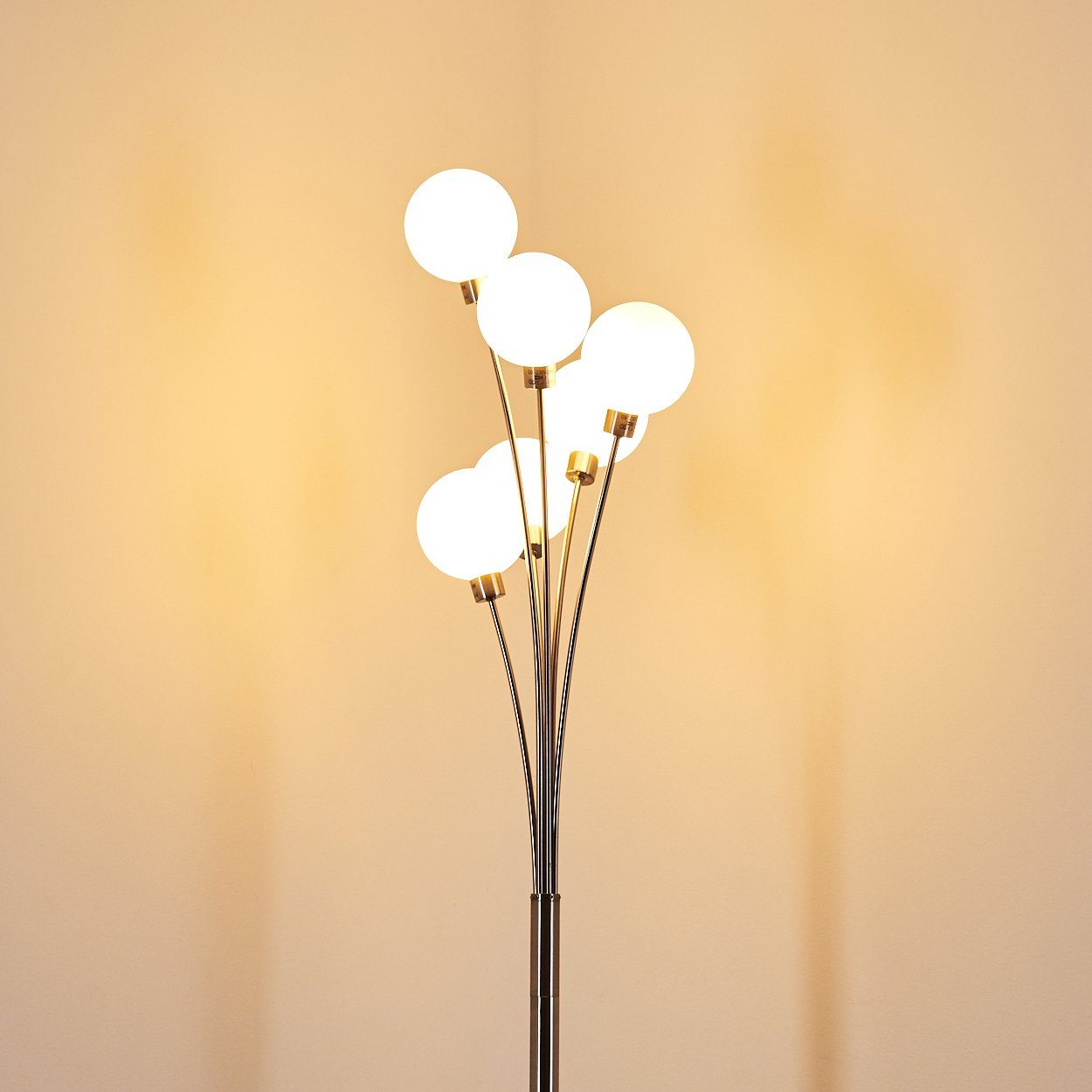hofstein Stehlampe »Lerici« stufenlos dimmbar, Stehleuchte Nickel-matt/Weiß, ohne Leuchtmittel, Stehleuchte Nickel-matt/Weiß, Glas, 6xG9, mit Fußschalter am Kab – Bild 5 von 5