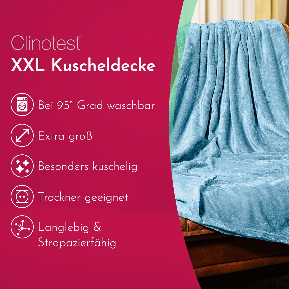 Wohndecke Kuscheldecke aus 100% Polyester, 150x220 cm, Clinotest, Kochfest günstig online kaufen