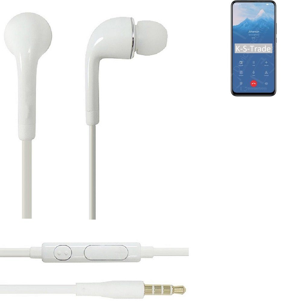 K-S-Trade für Huawei Y9 Prime 2019 In-Ear-Kopfhörer (Kopfhörer Headset mit Mikrofon u Lautstärkeregler weiß 3,5mm)
