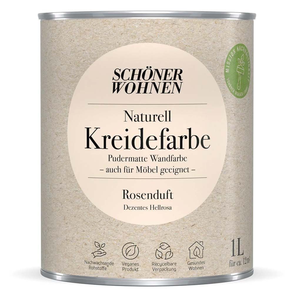 SCHÖNER WOHNEN FARBE Wandfarbe Schöner Wohnen Naturell Kreidefarbe 1,0 Ltr. Rosenduft