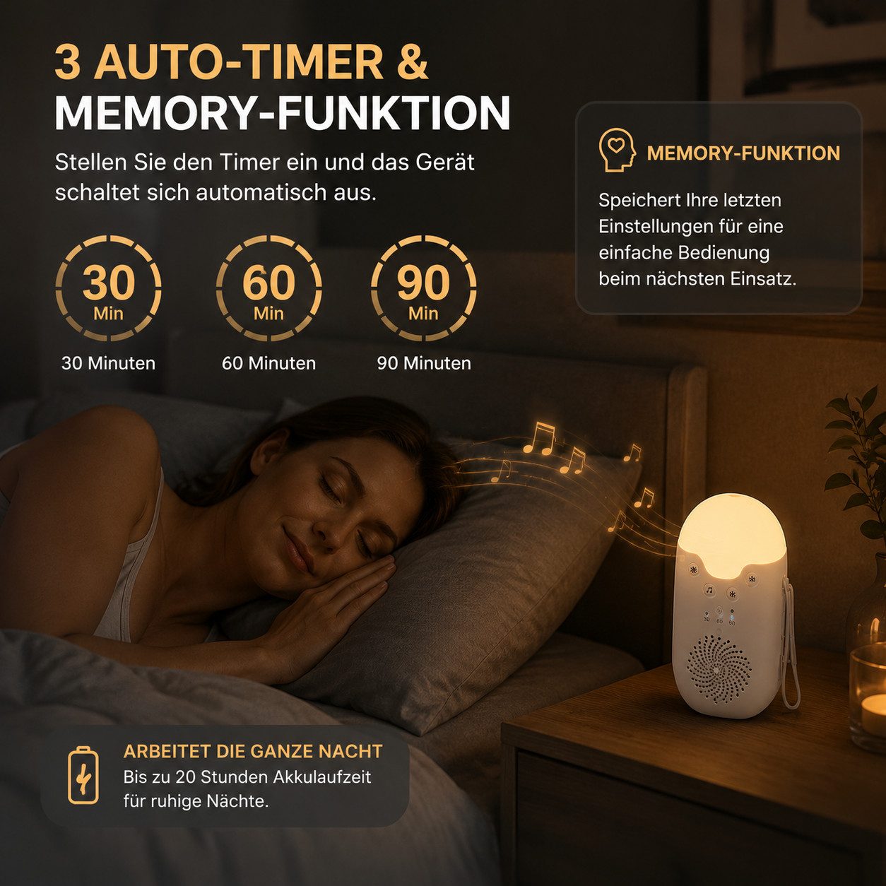 Fyrove Geräuschmaschine für Babys Einschlaf- und Durchschlafhilfe (Soundgerät, Baby-Nachtlicht für Kinderzimmer, Reisen und Abendroutine, 500 mAh, USB-C, Timer, – Bild 5 von 5
