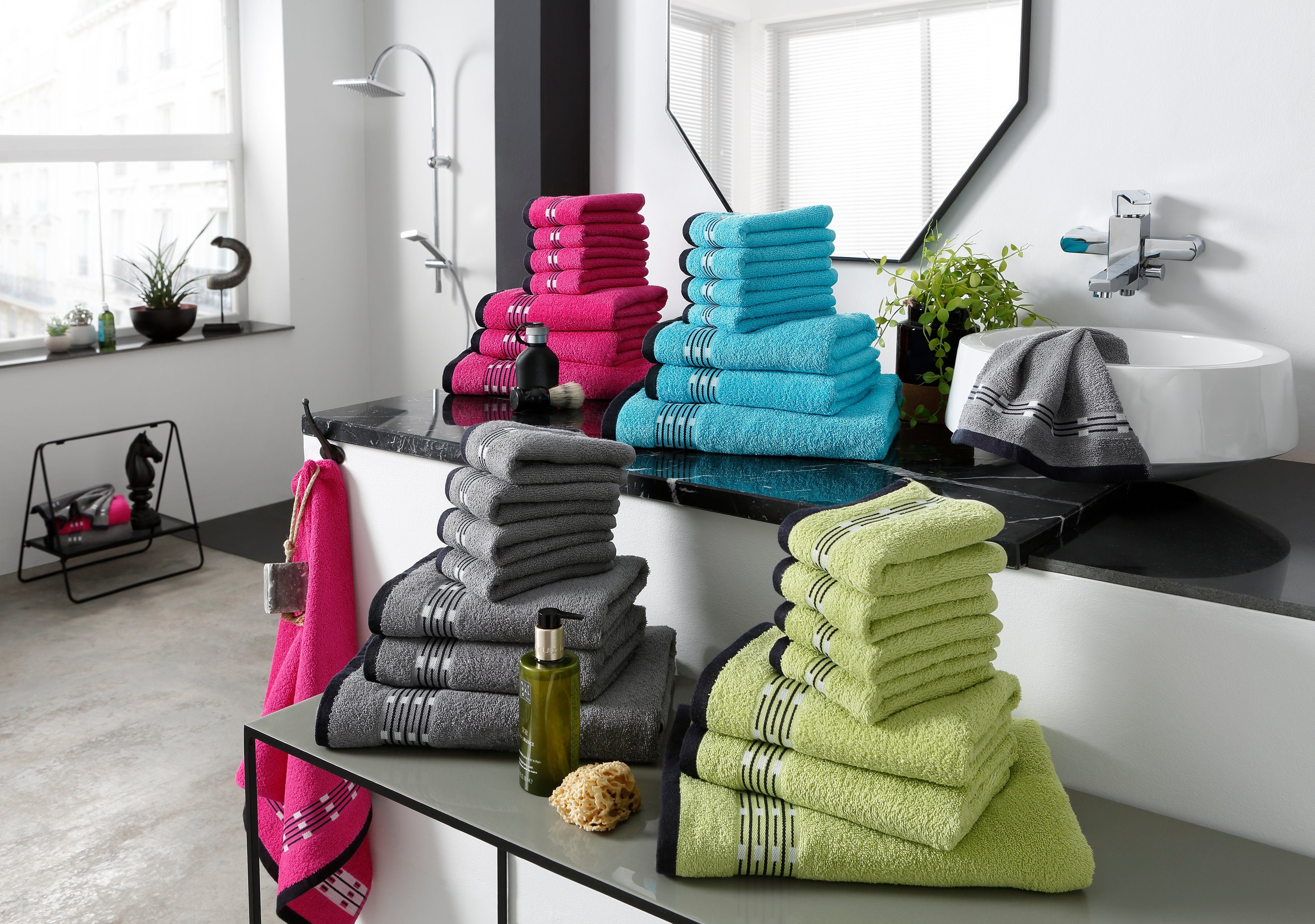 100% Set home Handtuch aus mit Bordüre Walkfrottee, gemusterter (Set, Jonnie, Baumwolle, Handtücher my Handtuchset 7-tlg),