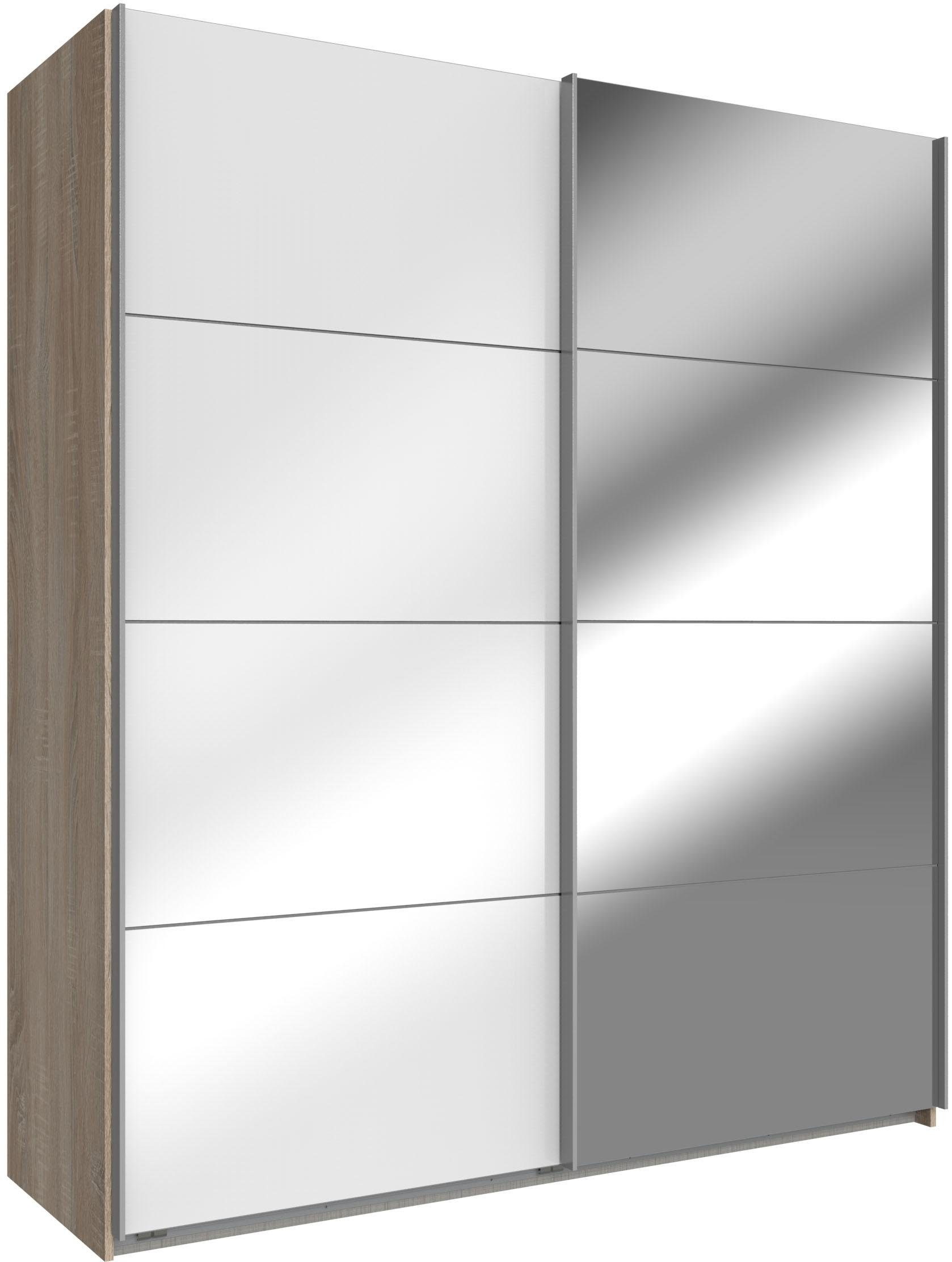 Wimex Schwebetürenschrank Easy mit Glas und Spiegel struktureichefarben hell, Weißglas/Spiegel