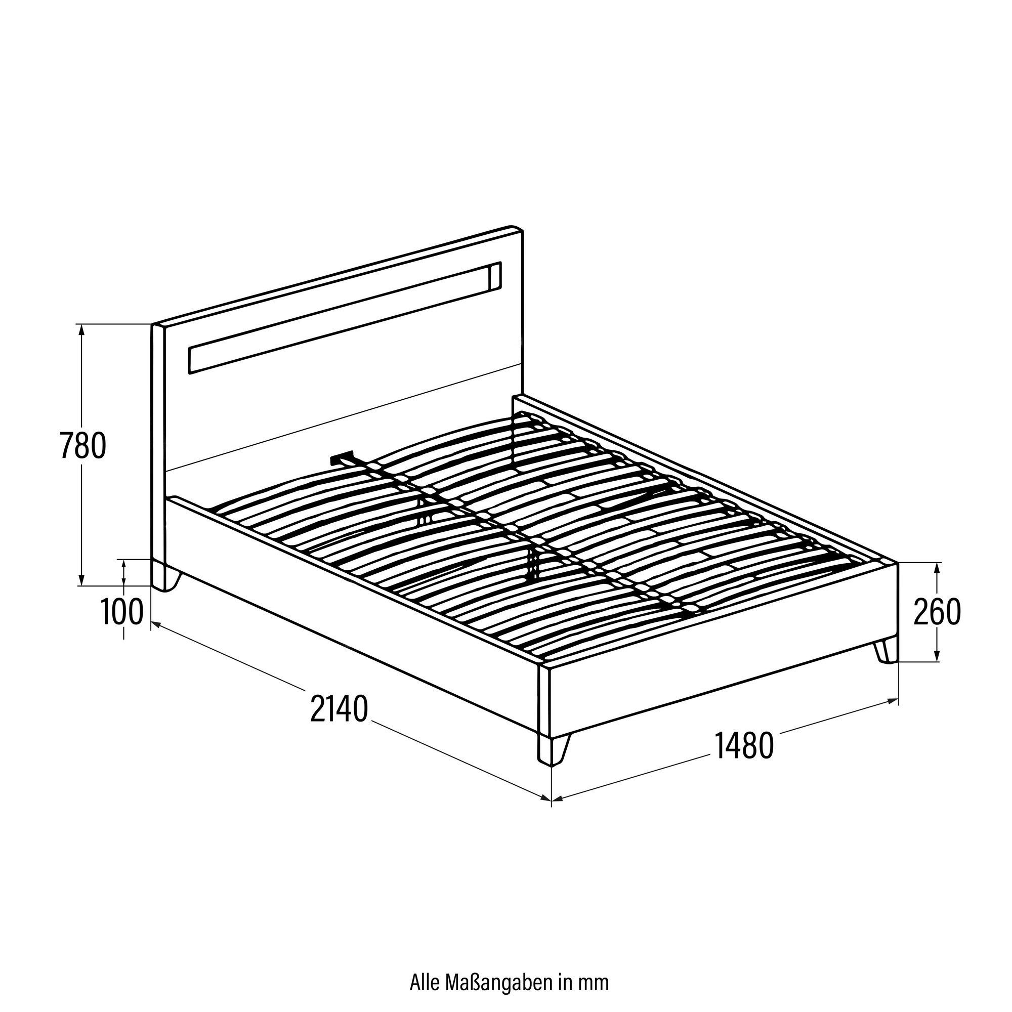 HOME DELUXE Bett ASTRO - 90/140 (inklusive Lattenrost), großes gepolstertes Kopfteil, LED Bett, Jugendbett