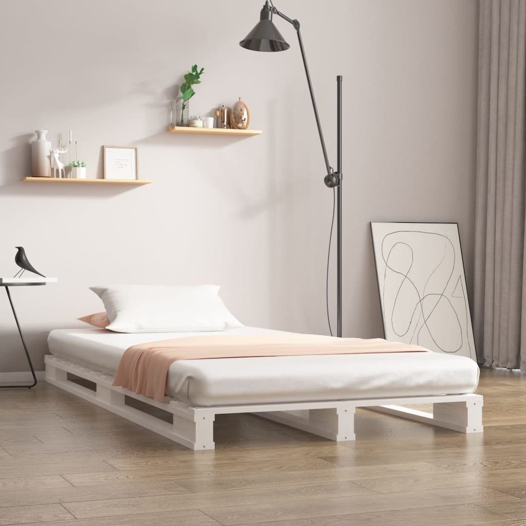 furnicato Bett Paletten-Bettgestell aus massivem Holz Weiß 200 x 90 x 11 cm (1-tlg), Robuster Bettrahmen mit Latten für Schlafzimmer und Matratzenhalt