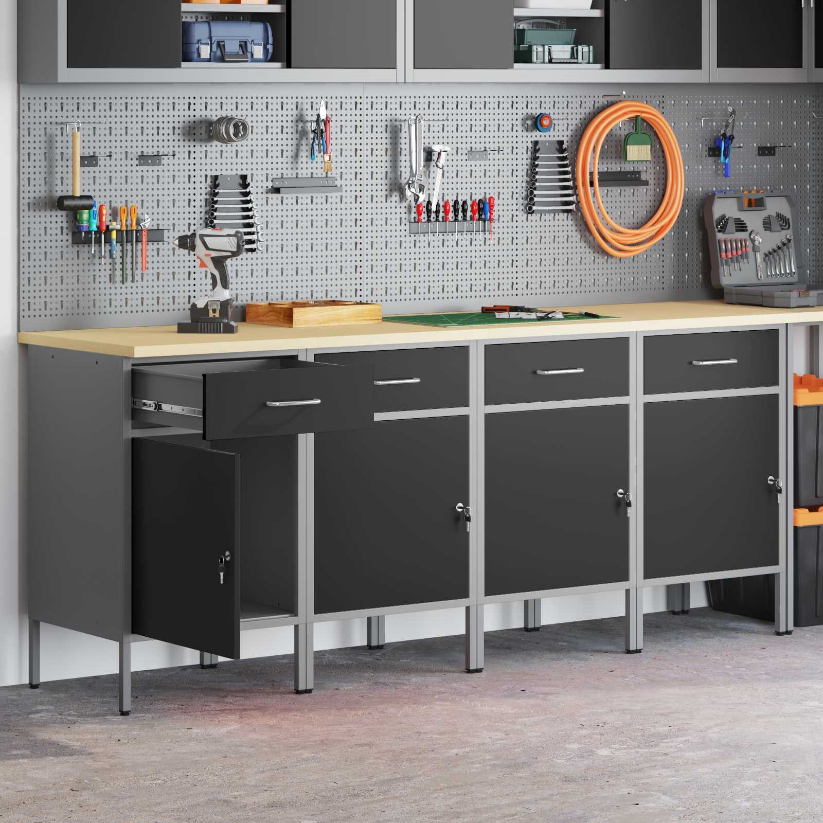vidaXL Werkzeugschrank Werkbank mit Speicher 4 Stk. Schwarz und Grau 200 x 55 x 85 cm (4-St)