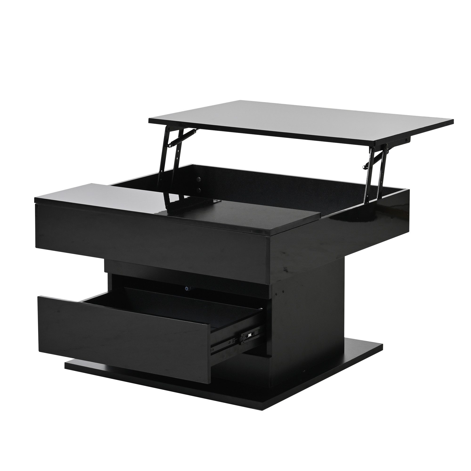 OKWISH Couchtisch Obere Tischplatte 360° frei drehbar (Kaffeetish, 1-St., 1 Schublade), hochglänzende Wohnzimmertisch mit verstecktem Stauraum