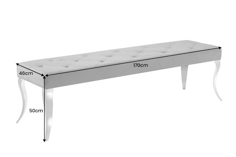 riess-ambiente Sitzbank MODERN BAROCK DELUXE 170cm grau / silber - Samt, Edelstahl, gepolstert (Einzelartikel, 1-St), Polsterbank mit Zierknöpfen - ideal für glamouröse Essbereiche & Flure