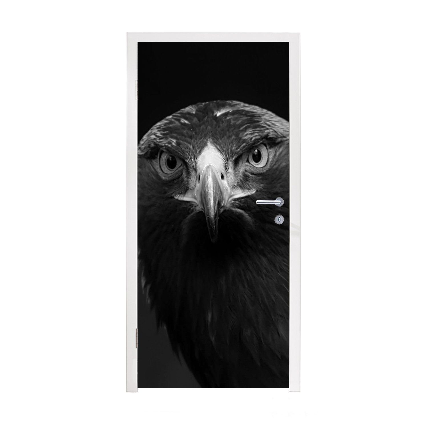 MuchoWow Türtapete Bussard - Vogel - Tiere - Schwarz - Weiß, Matt, bedruckt, (1 St), Fototapete für Tür, Türaufkleber, 75x205 cm