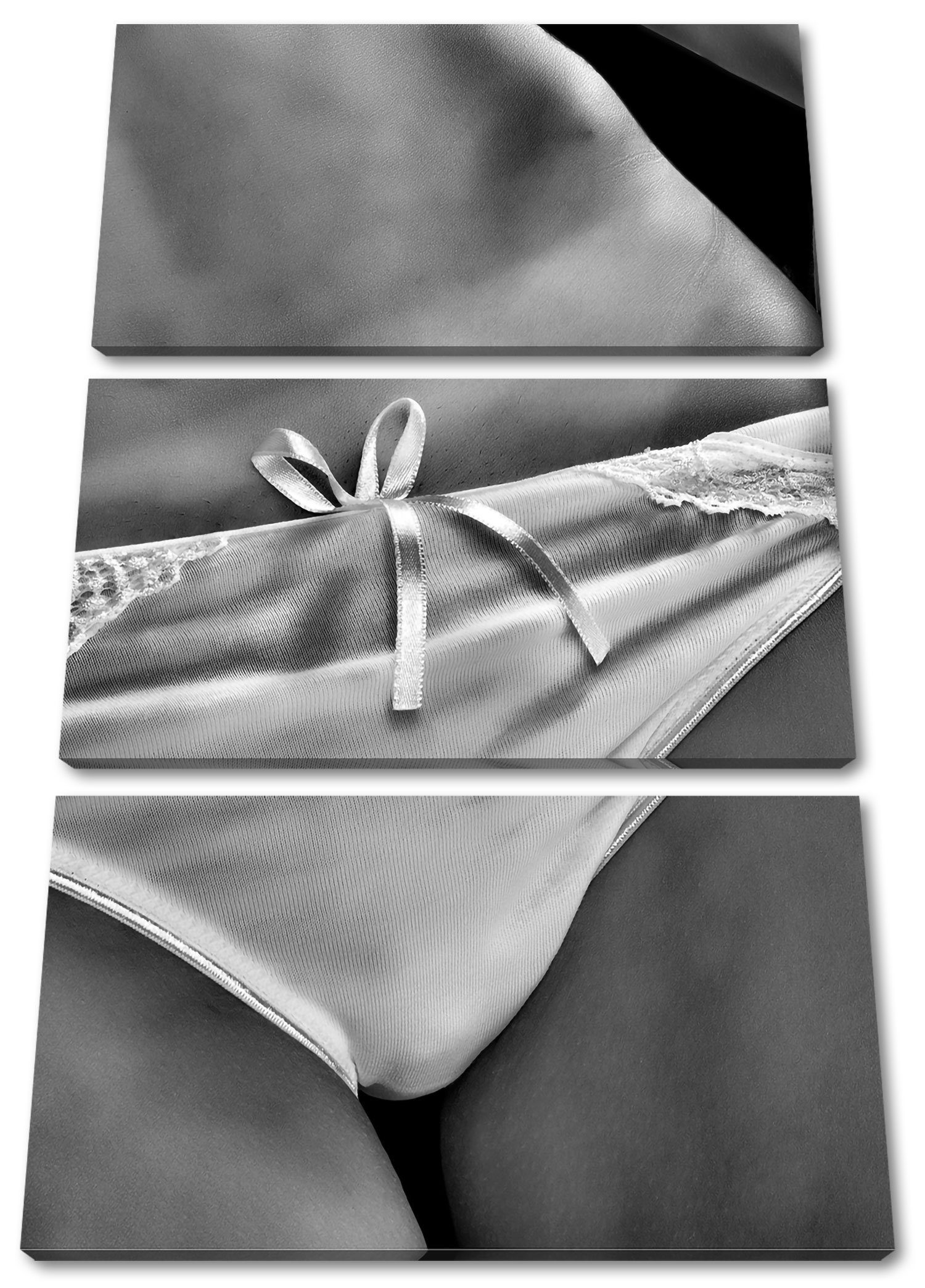 Pixxprint Leinwandbild Sexy weiße Dessous, (120x80cm) weiße Dessous (1 3Teiler Sexy Zackenaufhänger inkl. St), fertig Leinwandbild bespannt