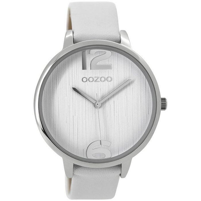 OOZOO Quarzuhr Oozoo Damen Armbanduhr weiß (Armbanduhr) Damenuhr rund groß (ca. 42mm) Lederarmband Fashion-Style