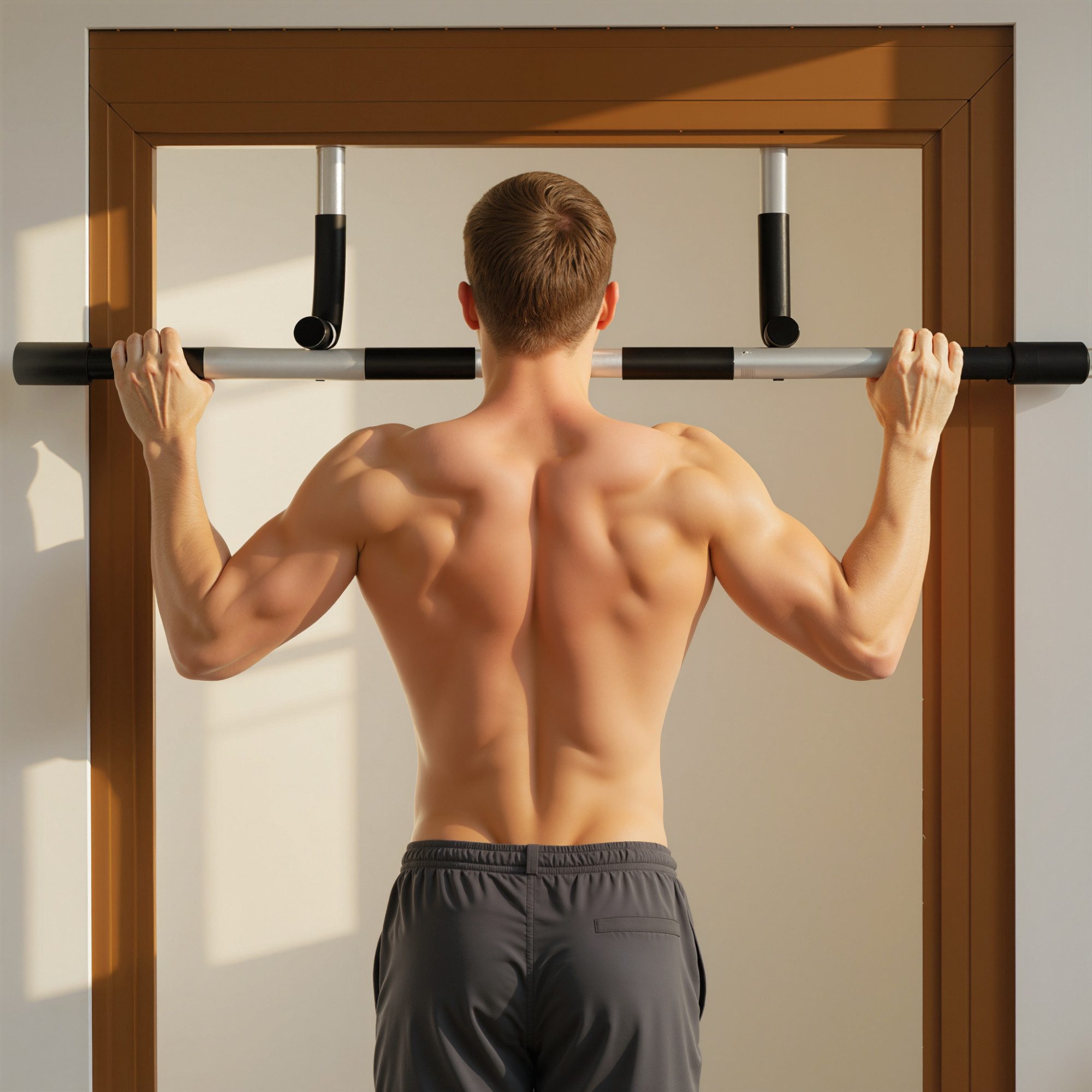 HOMCOM Klimmzugstange Türrahmen ohne Schrauben, Pull Up Bar, Tragkraft bis 110 Kg (Stahl, Schaumstoff, PE, 1-tlg., Schwarz+Grau), 92cm x 40cm x 17cm