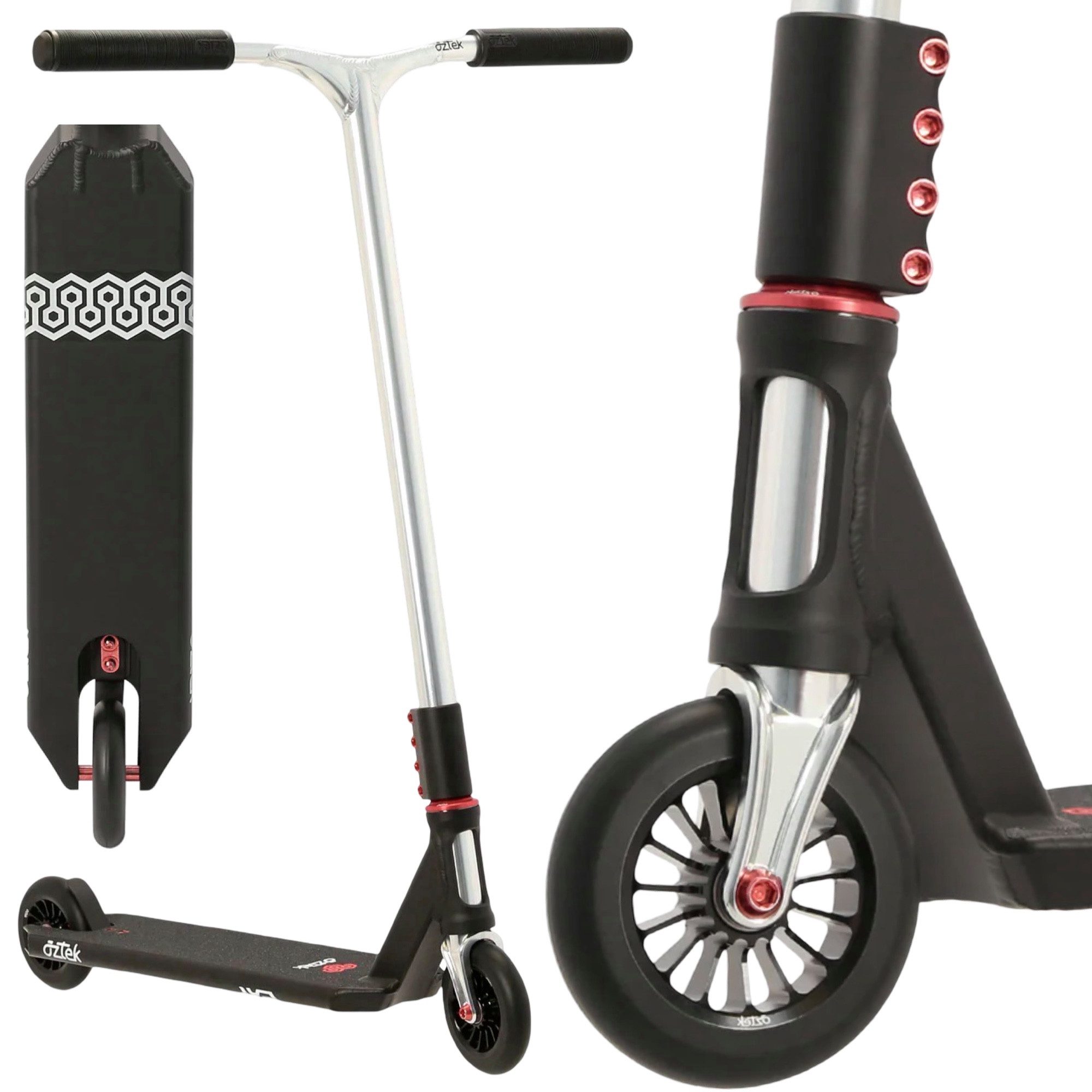 Aztek Stuntscooter Aztek Corsa Complete Stunt Scooter H=85cm 2,9kg Leicht Schwarz/Silber