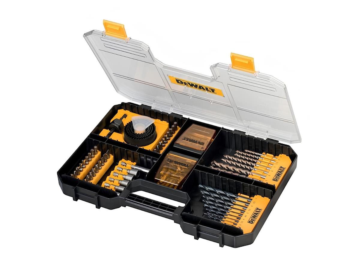 DeWalt Bohrer- und Bit-Set Universal-Set 100-tlg. TSTAK kompatibel, (Set), Stein- und Metallbohrer, Lochsägen, Steckschlüssel u. Schraubendreher