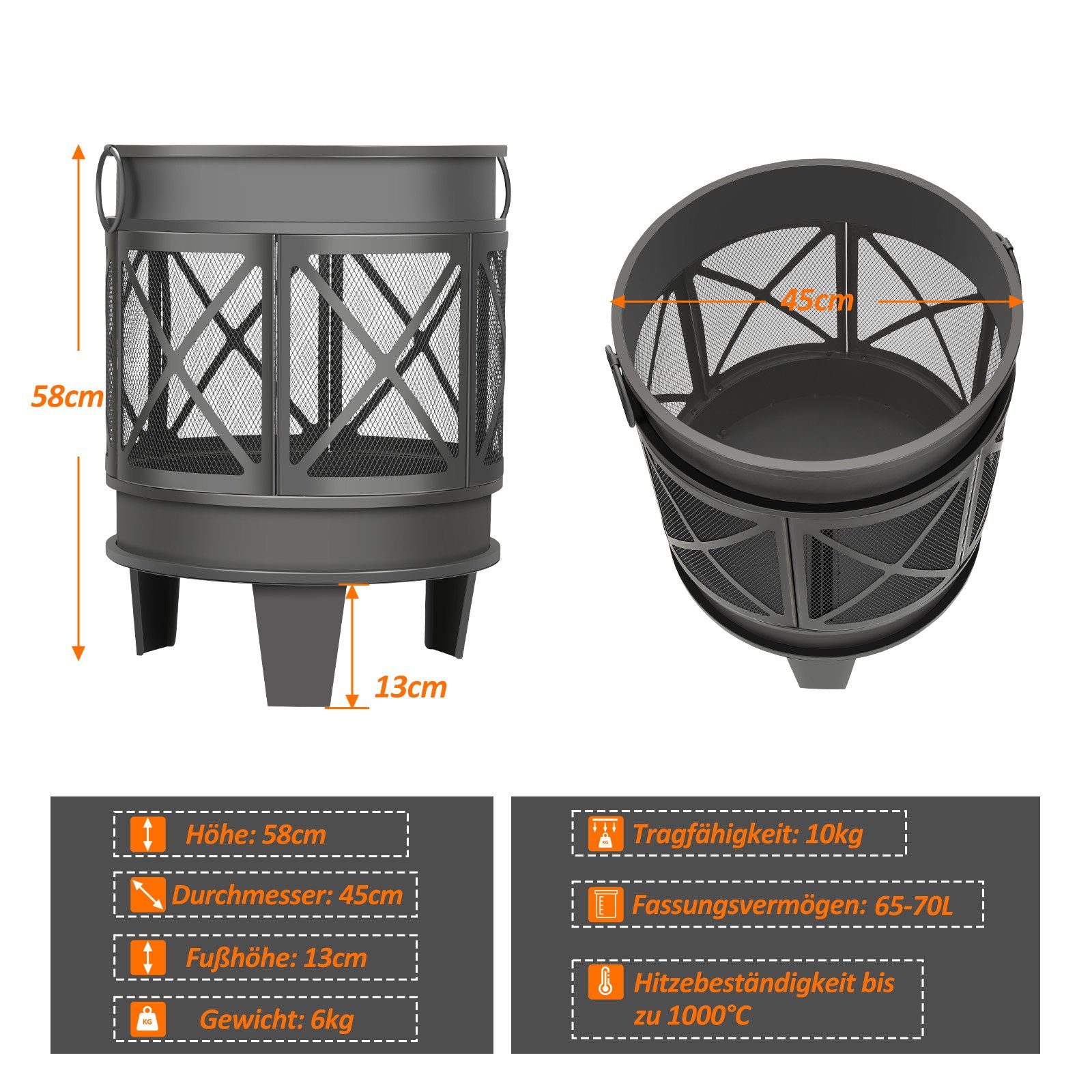 mit cm Grillstelle Feuerschale 45 Lospitch Feuerschale Lagerfeuer Outdoor Ø Schürhaken