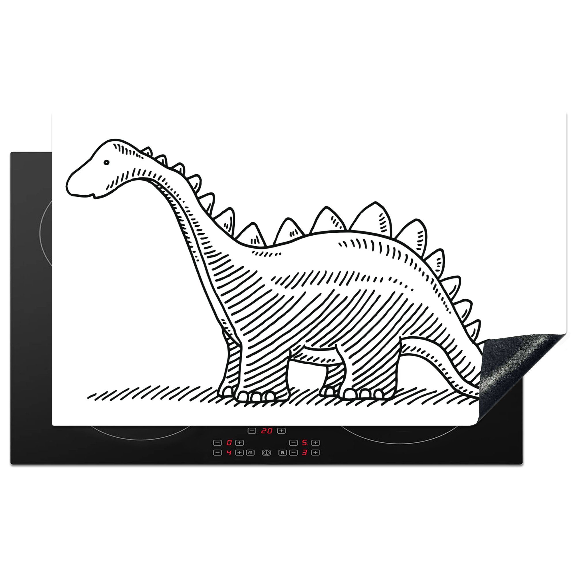 MuchoWow Herdblende-/Abdeckplatte Illustration - Kinder - Dinosaurier - Stegosaurus, Vinyl, (1 tlg), 83x51 cm, Ceranfeldabdeckung, Arbeitsplatte für küche