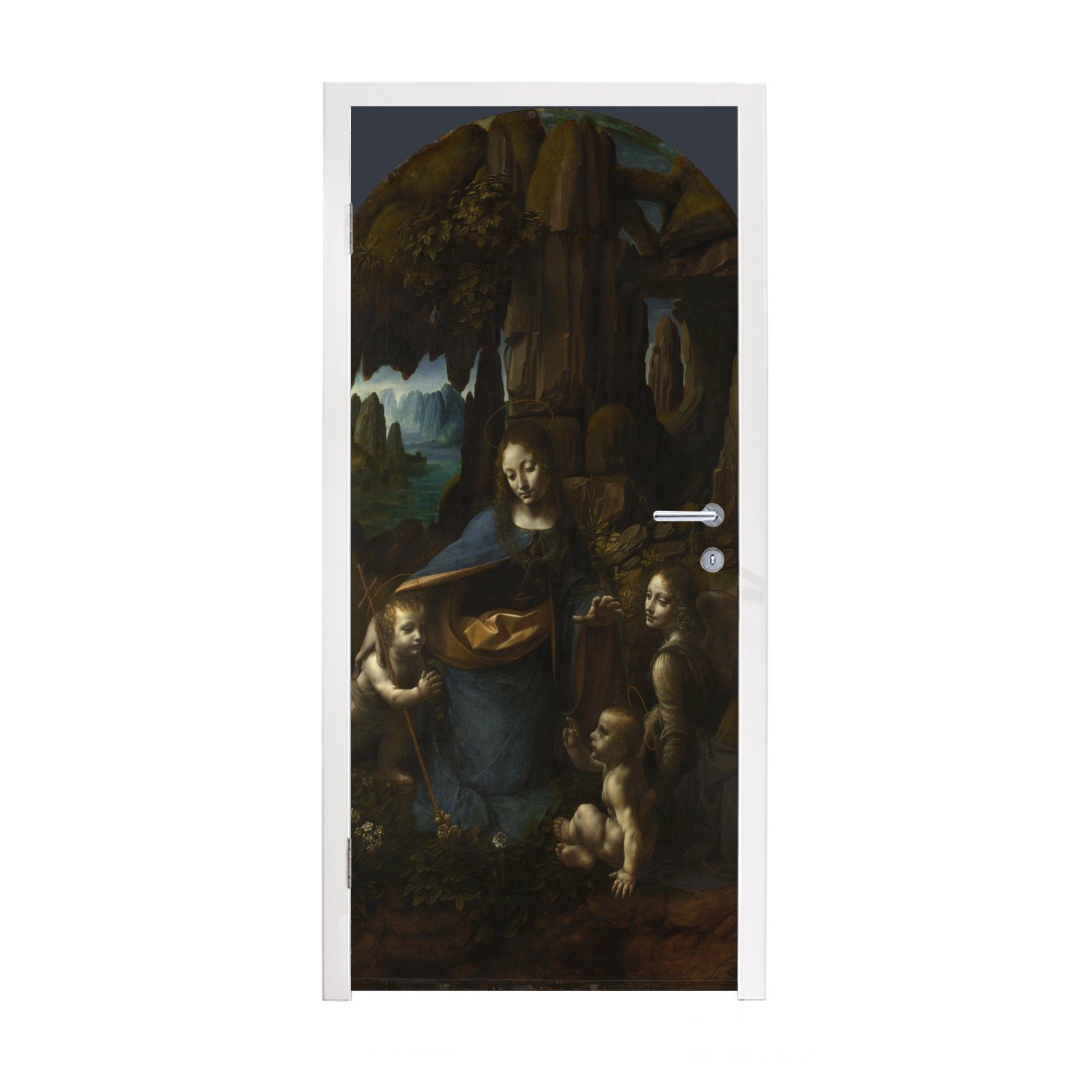 dem für Matt, Vinci, cm - 75x205 auf Jungfrau da (1 Leonardo Fototapete bedruckt, MuchoWow St), Tür, Türtapete Türaufkleber, Felsen