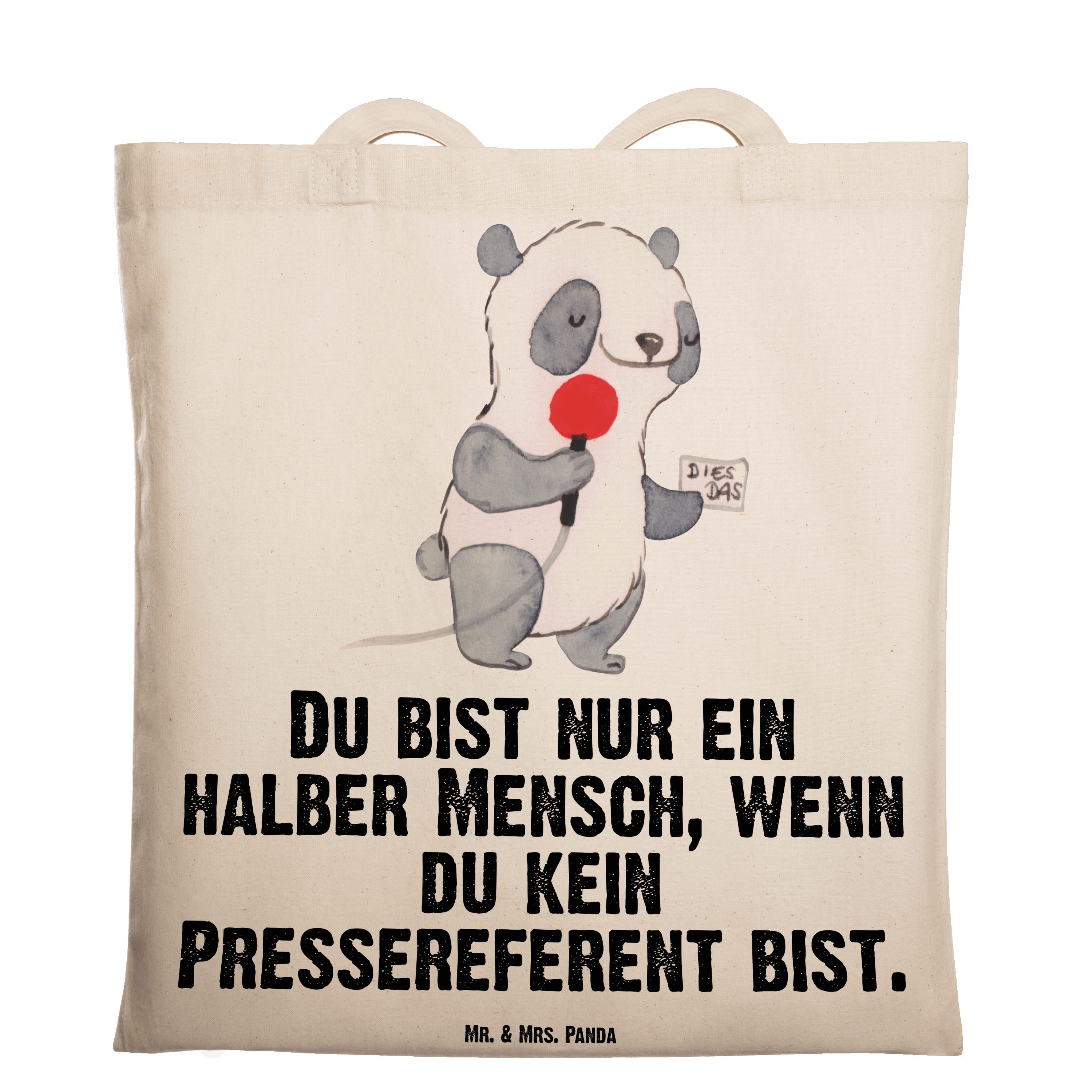 Mr. & Mrs. Panda Tragetasche Pressereferent mit Herz - Transparent - Geschenk, Beuteltasche, Juteb (1-tlg)