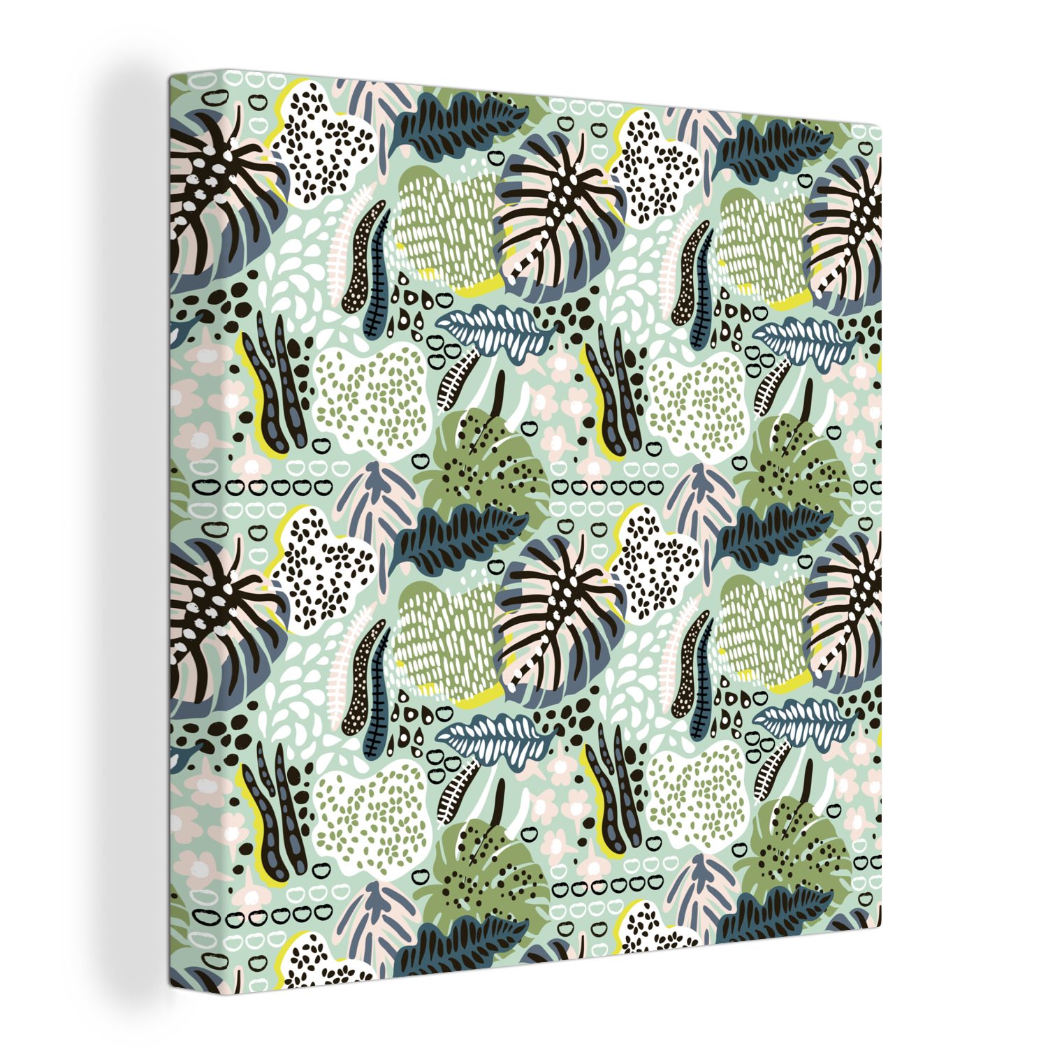 OneMillionCanvasses® Leinwandbild Dschungel - Blätter - Formen, (1 St), Leinwand Bilder für Wohnzimmer Schlafzimmer