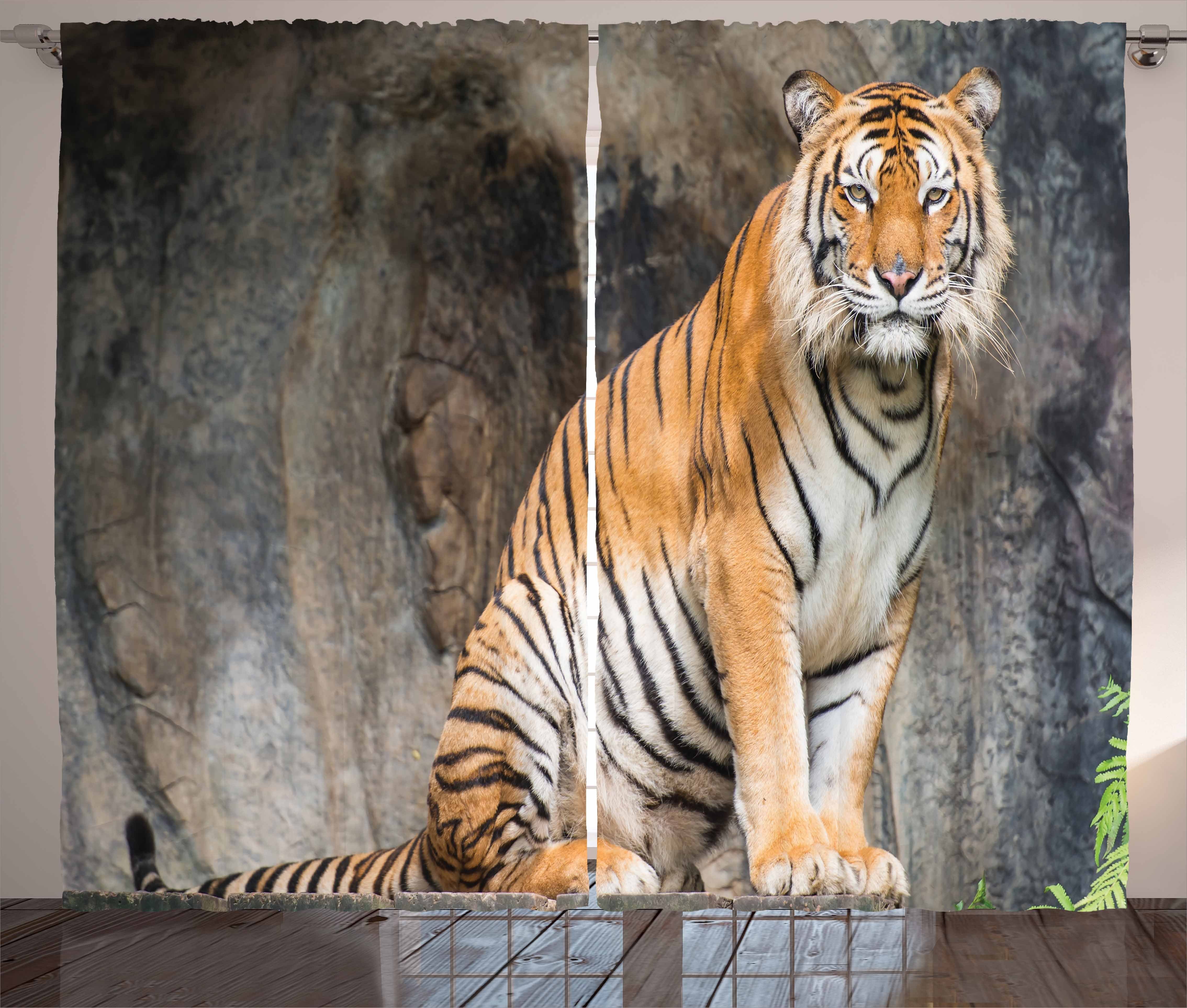 Schlafzimmer Zoo Kräuselband mit Predator Gardine Haken, Schlaufen und Bengal-Tiger-Katze Vorhang Abakuhaus,
