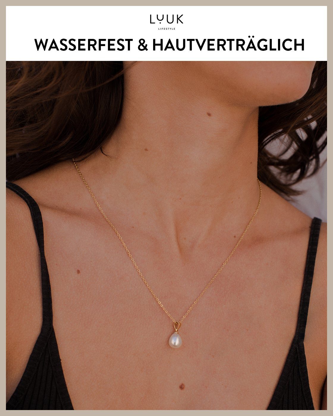 LUUK LIFESTYLE Kette mit Anhänger Perle, HAPPINESS Geschenkkarte für Frauen, Festivalschmuck