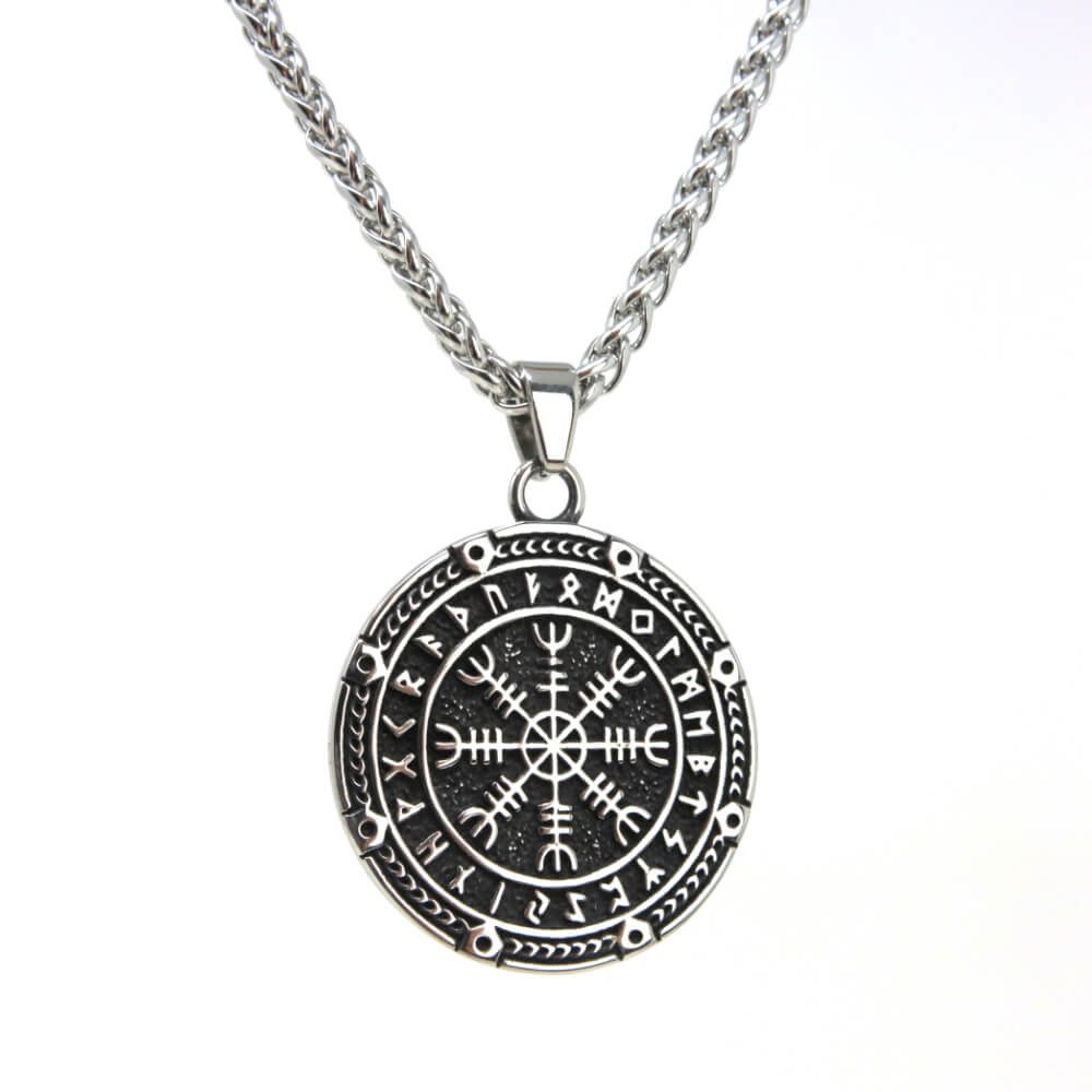 Kette mit Anhänger Lederkette Edelstahlkette 316L VIKING KOMPASS