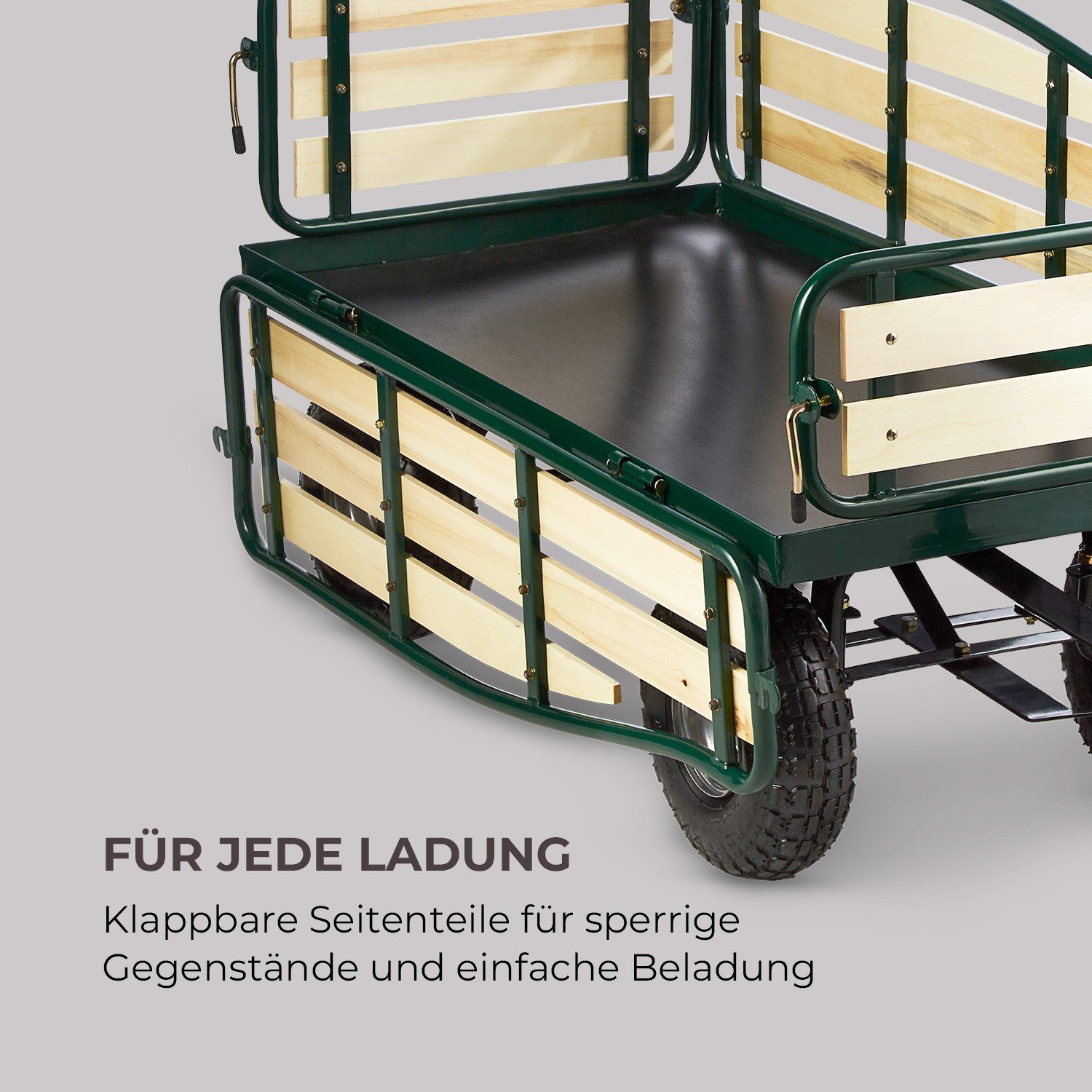 Waldbeck Bollerwagen Ventura Bollerwagen Schwerlast 300 kg Stahl 100x50 cm WPC klappbar, klappbare Seitenteile, große Ladefläche – Bild 5 von 5