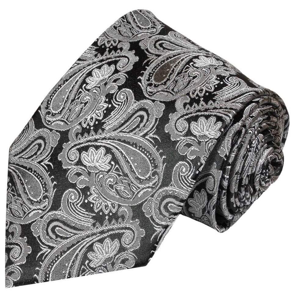 Breit Seide Herren brokat (8cm), silber Elegante grau Malone Schlips 627 Paul Seidenkrawatte paisley 100% schwarz Krawatte