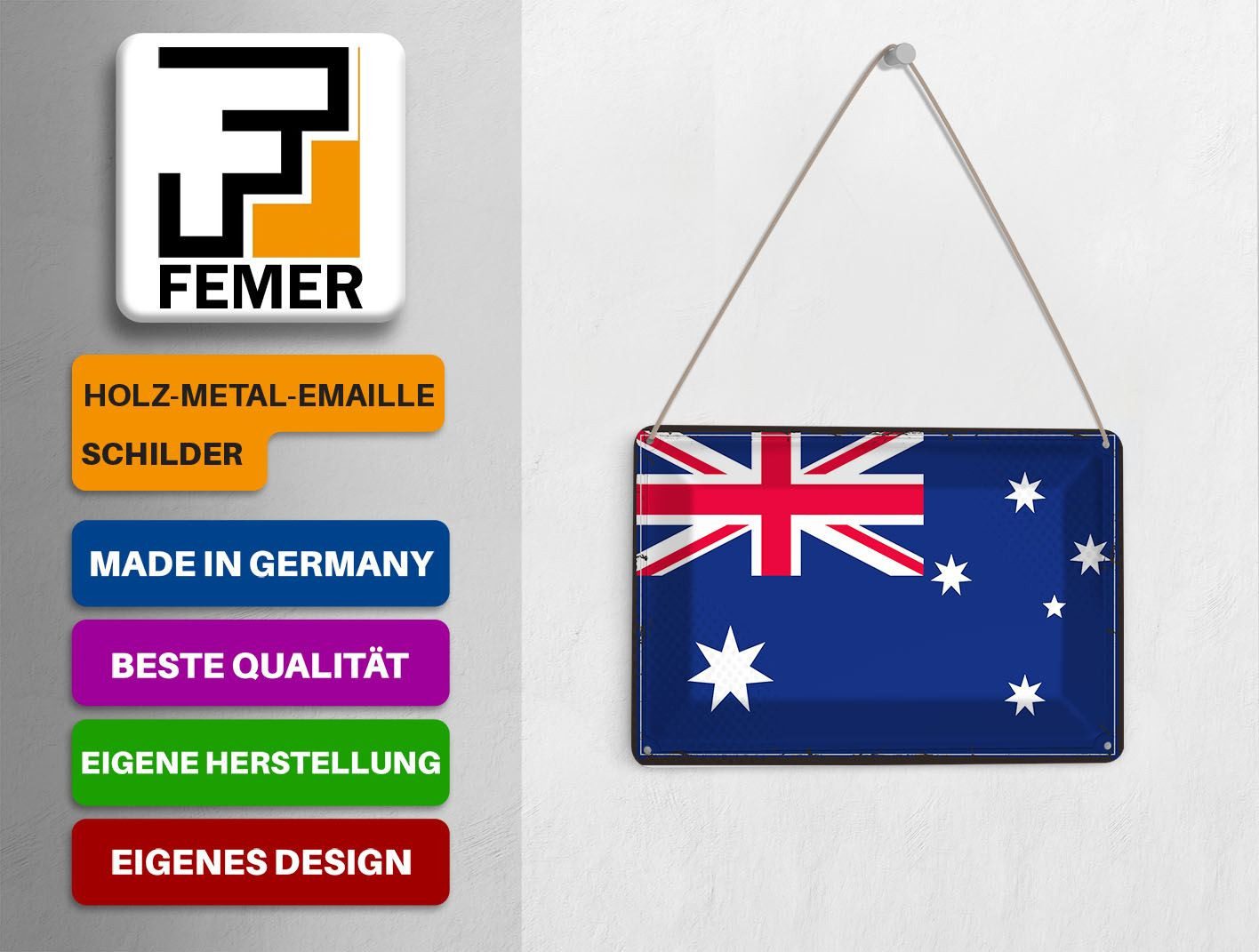 Femer GmbH Postkarte Flagge Australien 14x10 cm Retro Flag Australia, unfrankiert