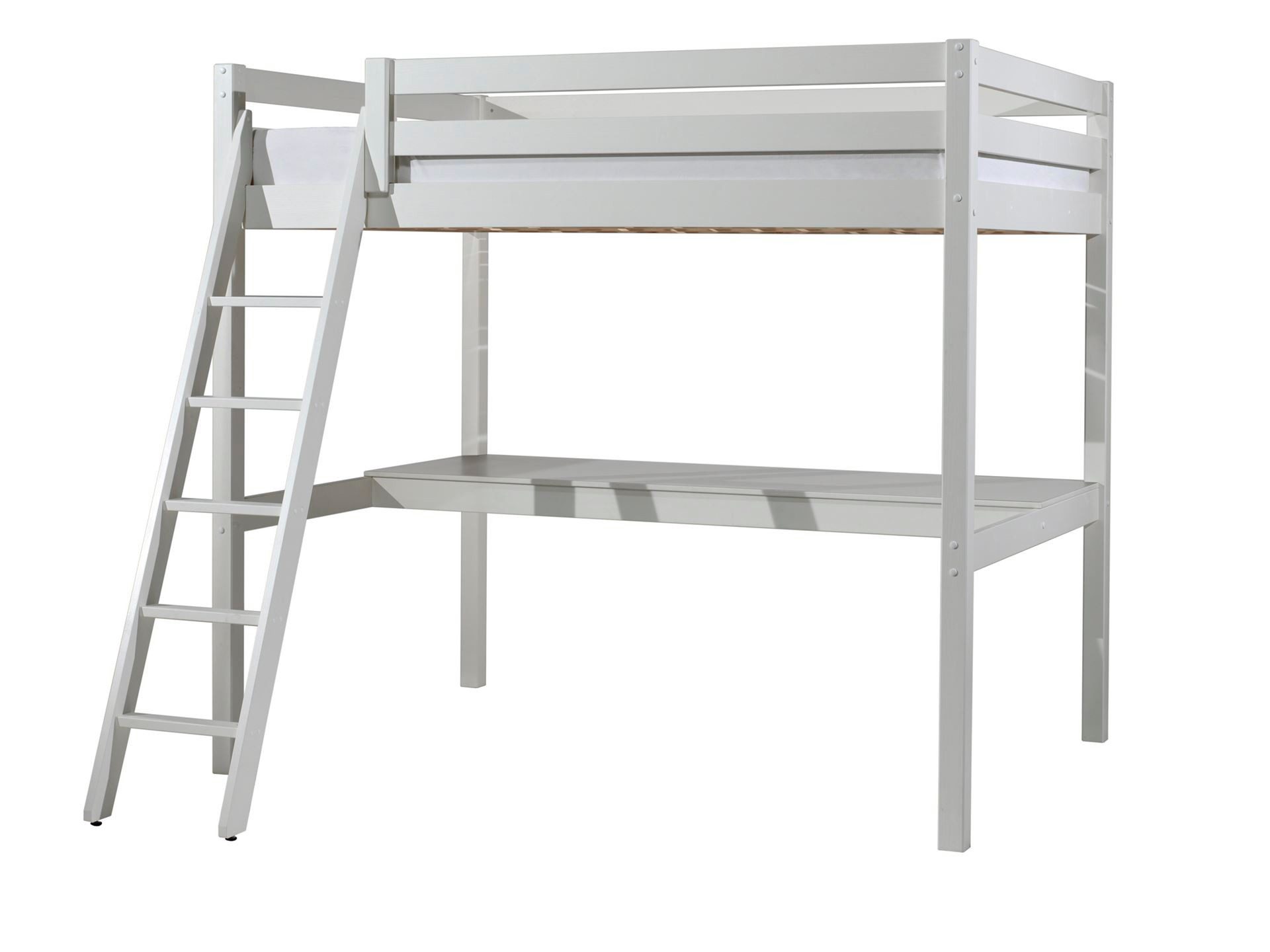 58 aufm Kessel Kinderbett Hochbett+Schreibtisch Karolina 209x215x190 Kinderbett Massivholz Weiß (inkl. Versand, Lieferung bis Verwendungsstelle), Liegefläche 140x200, platzsparendes Bett, Schreibplatte,Rolllattenrost