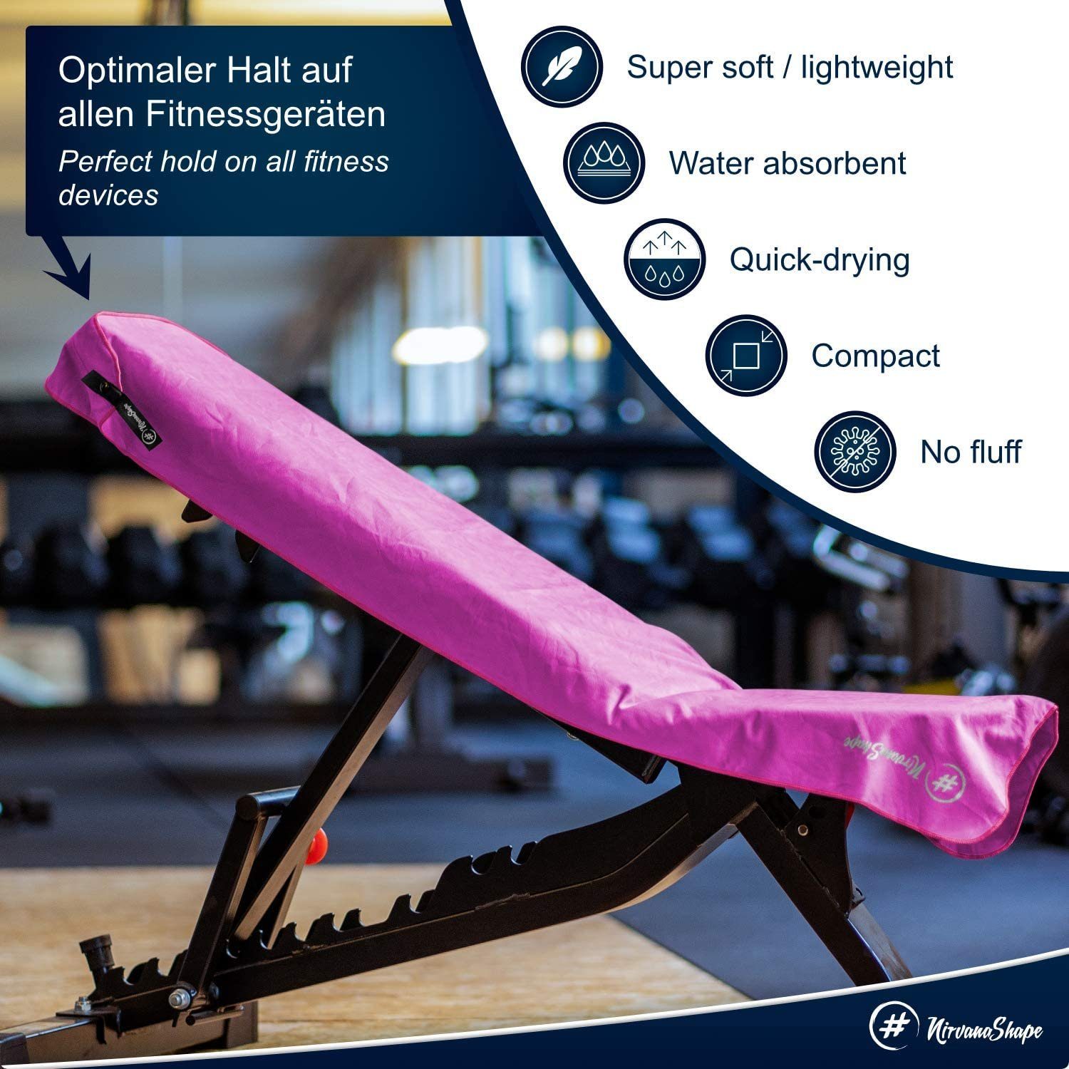 Sporthandtuch, 2x Ultra-Saugfähig Rand Magnet-Clip, Fitness-Handtuch & / Geräteüberzug, Funktionaler Mikrofaser Sporthandtuch Pinker mit Microfaser, NirvanaShape Reißverschlusstaschen Pink
