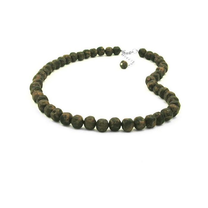 Gallay Perlenkette 10mm Kunststoffperlen Barockperlen olivgrün-schwarz-marmoriert 50cm