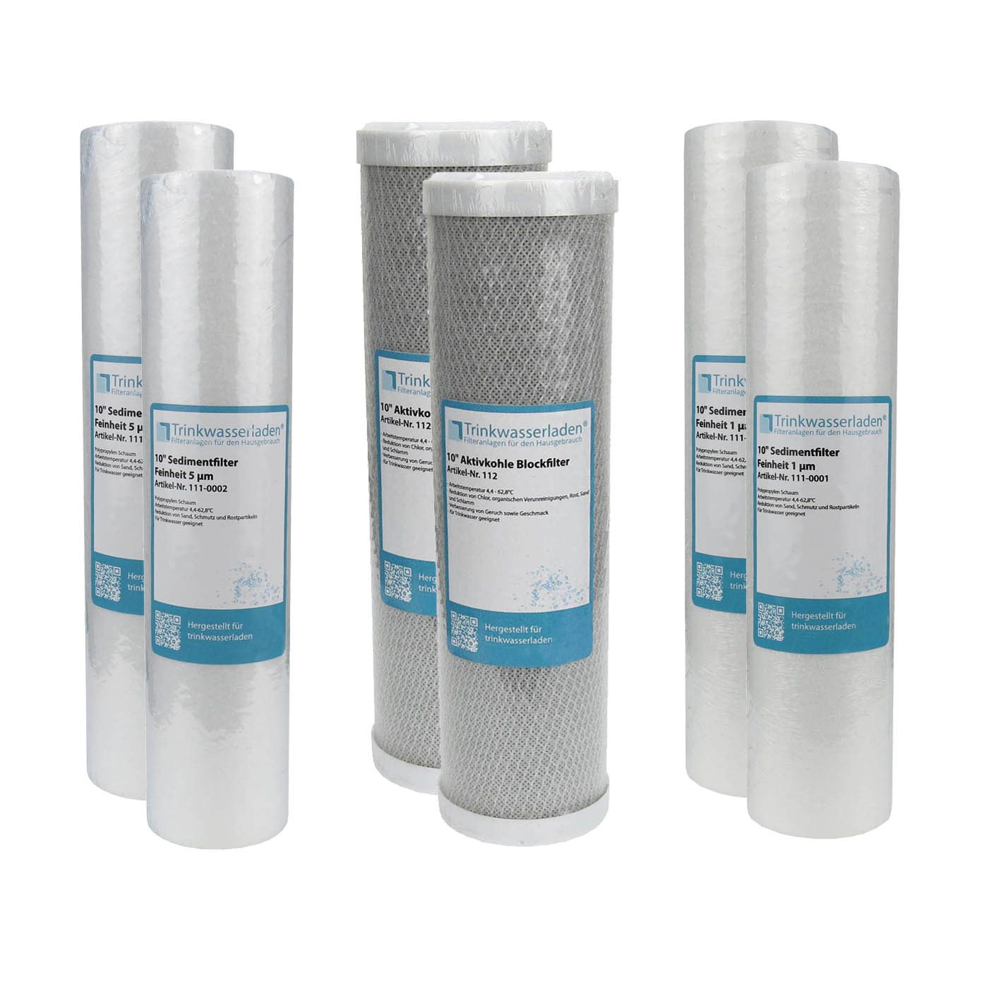 Trinkwasserladen Filtereinsatz, 1 Jahr Filter Set 10" 6-teilig Umkehrosmose RO Sediment Aktivkohle