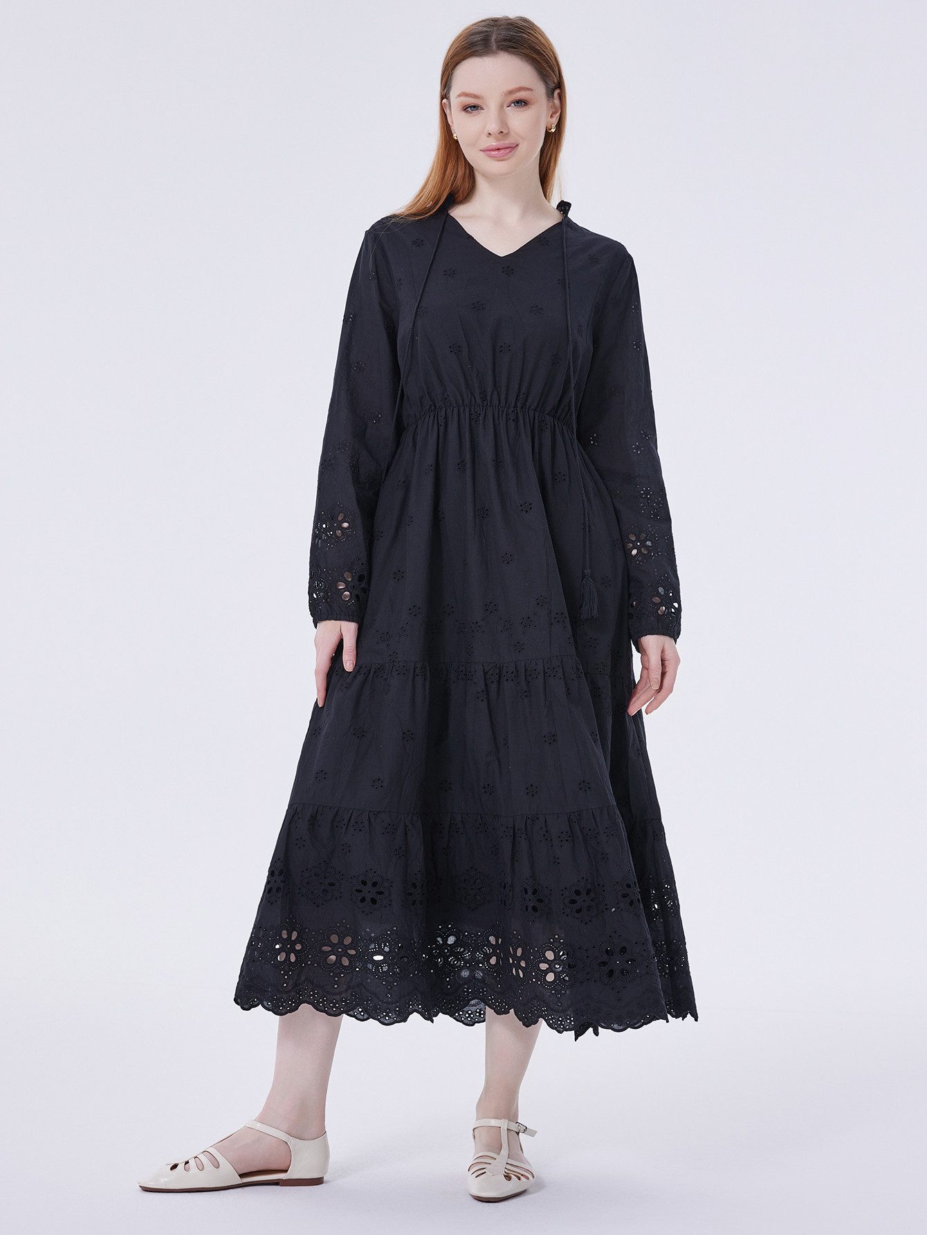 LAPA PLUS Midikleid Damen V-Neck Freizeitkleid günstig online kaufen