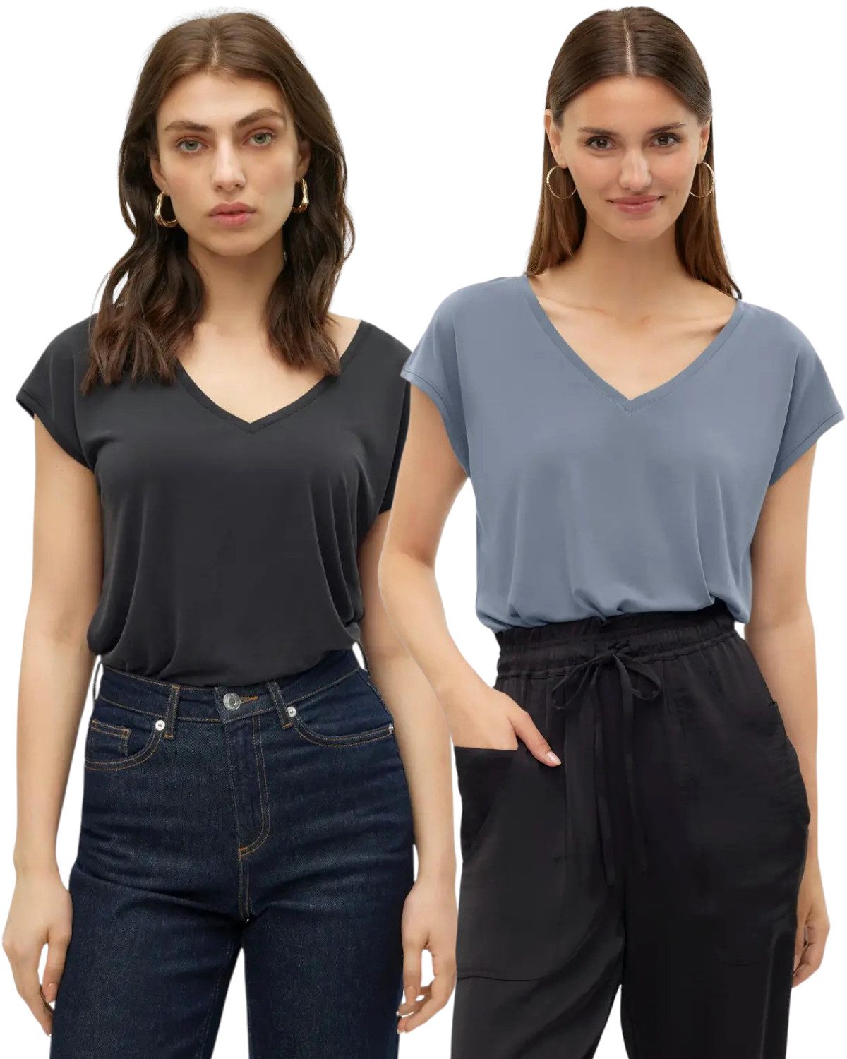 Vero Moda T-Shirt (2er-Pack) Basic Shirt mit V-Ausschnitt im Doppelpack günstig online kaufen