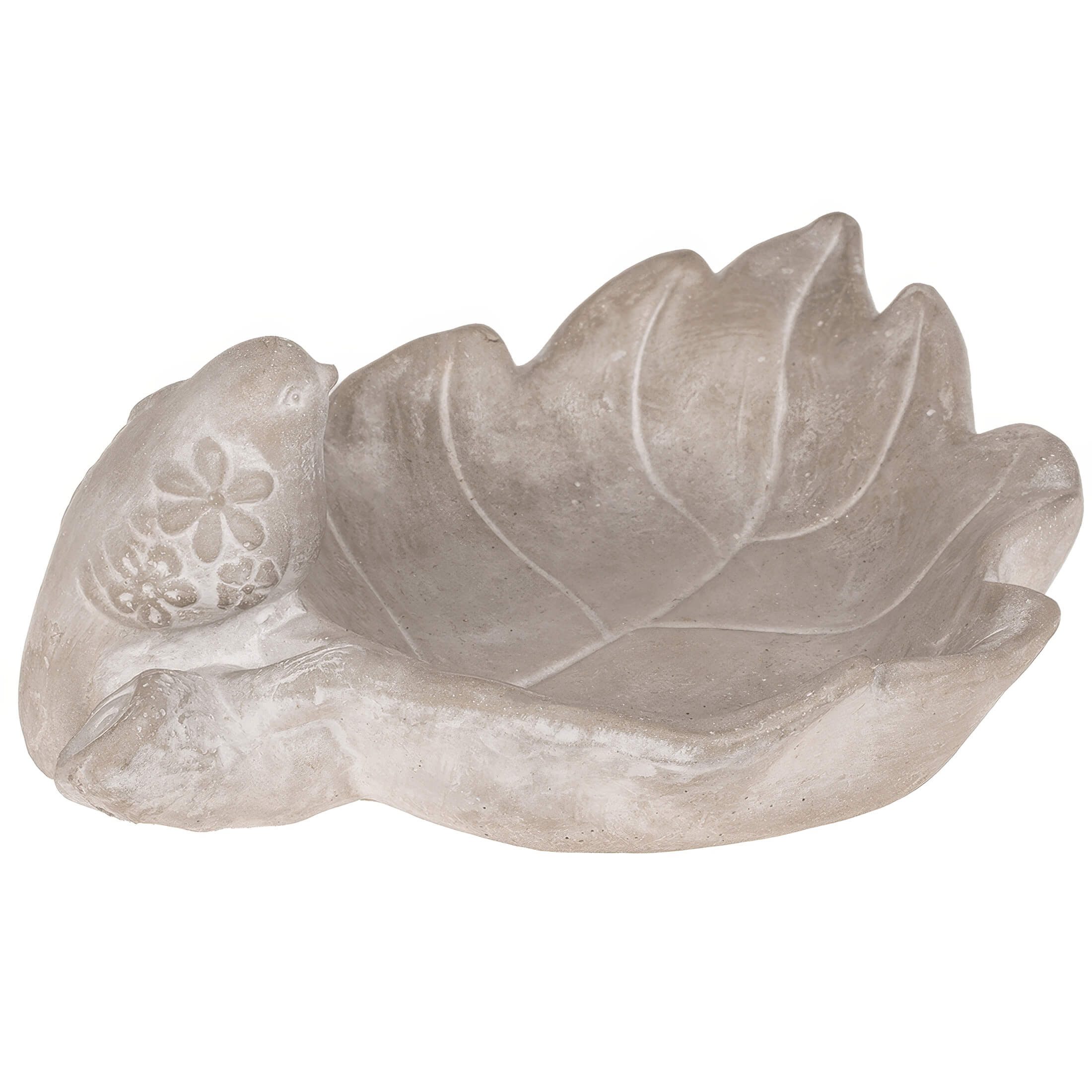 Out of the Blue Vogeltränke Vogeltränke, Blatt mit Vogel, Vogelbad Trinkschale aus Beton, für Vögel und Insekten