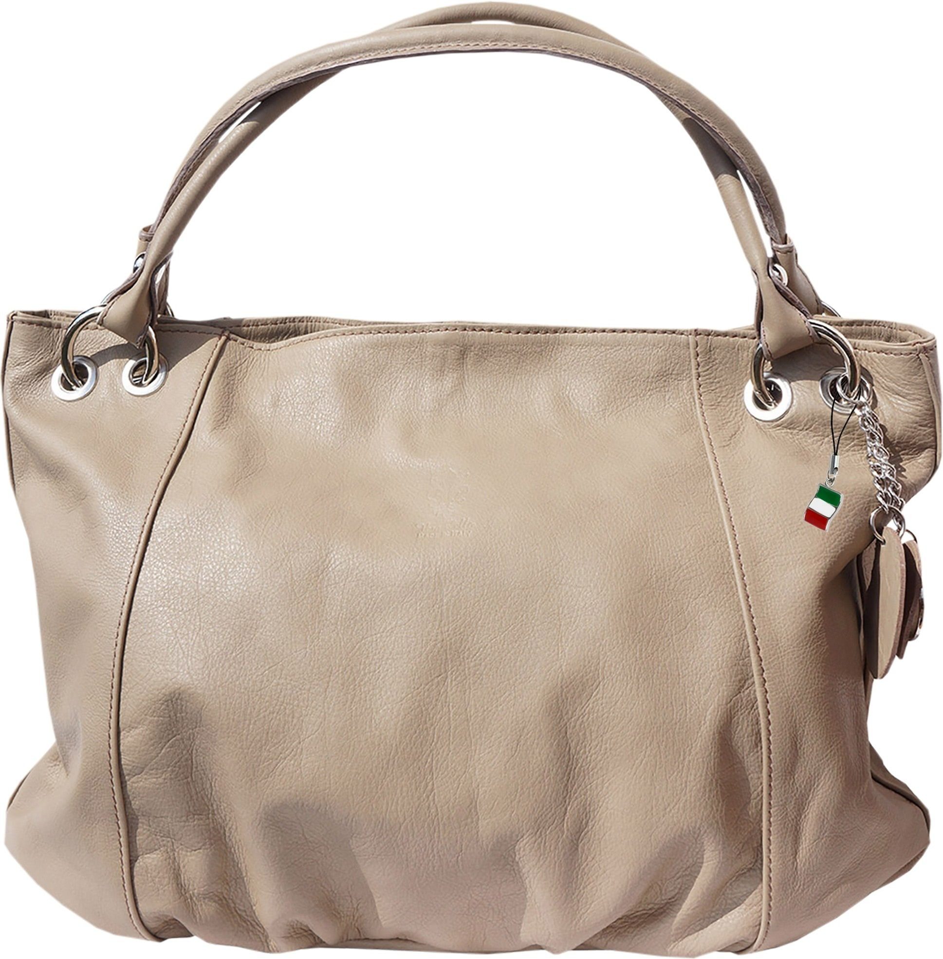 FLORENCE Schultertasche Florence Echtleder Hobo Bag Damen taupe (Schultertasche), Damen Leder Schultertasche, Henkeltasche, helltaupe, braun ca. 42cm