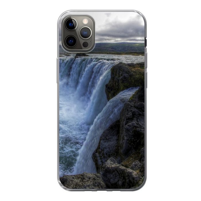 MuchoWow Handyhülle Island - Wasserfälle - Blau Handyhülle Apple iPhone 13 Pro Max Smartphone-Bumper Print Handy