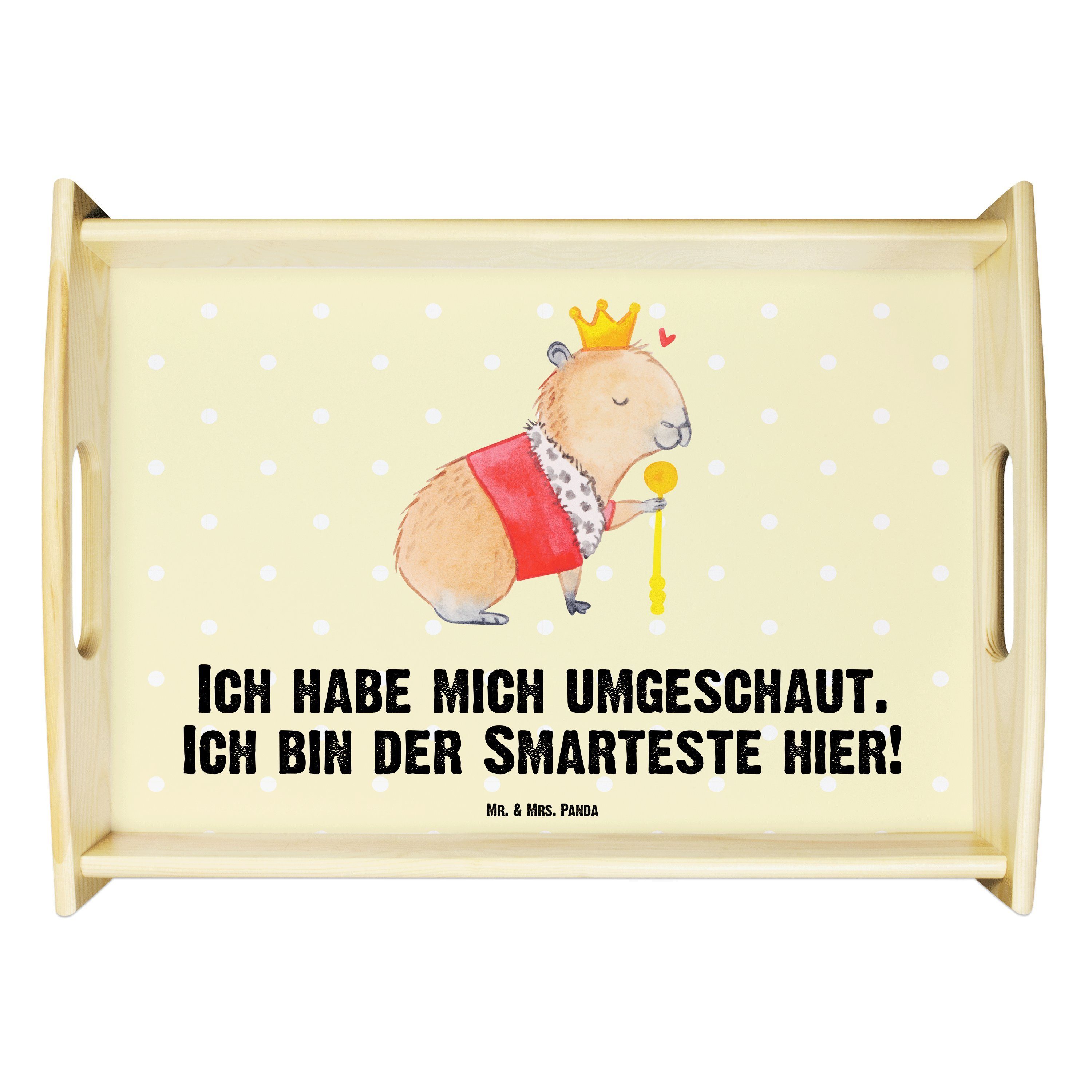 Mr. & Mrs. Panda Tablett Capybara König - Gelb Pastell - Geschenk, Tiermotive, Dekotablett, Gu, Echtholz lasiert, (1-tlg)