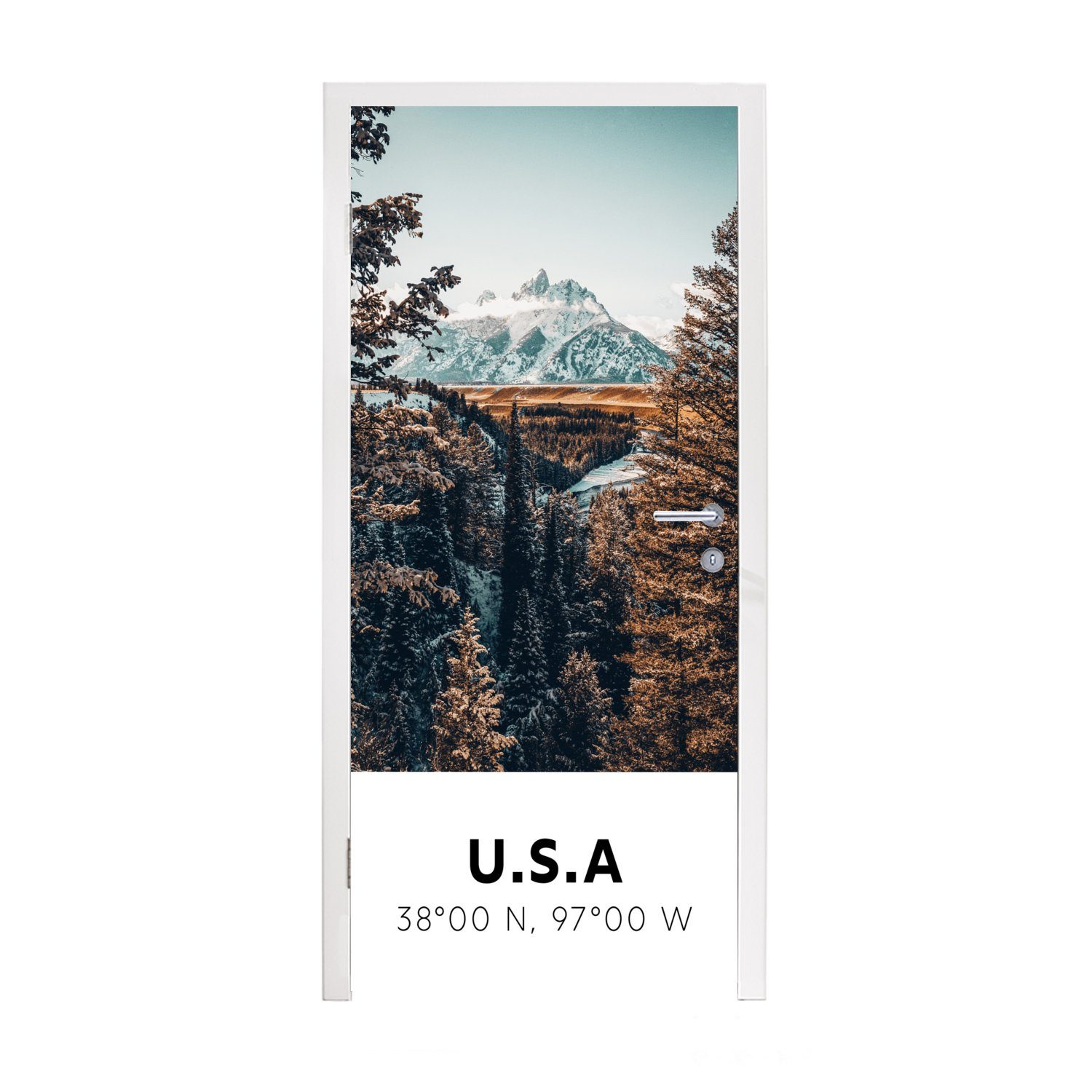 MuchoWow Türtapete Amerika - Berge - Bäume, Matt, bedruckt, (1 St), Fototapete für Tür, Türaufkleber, 75x205 cm