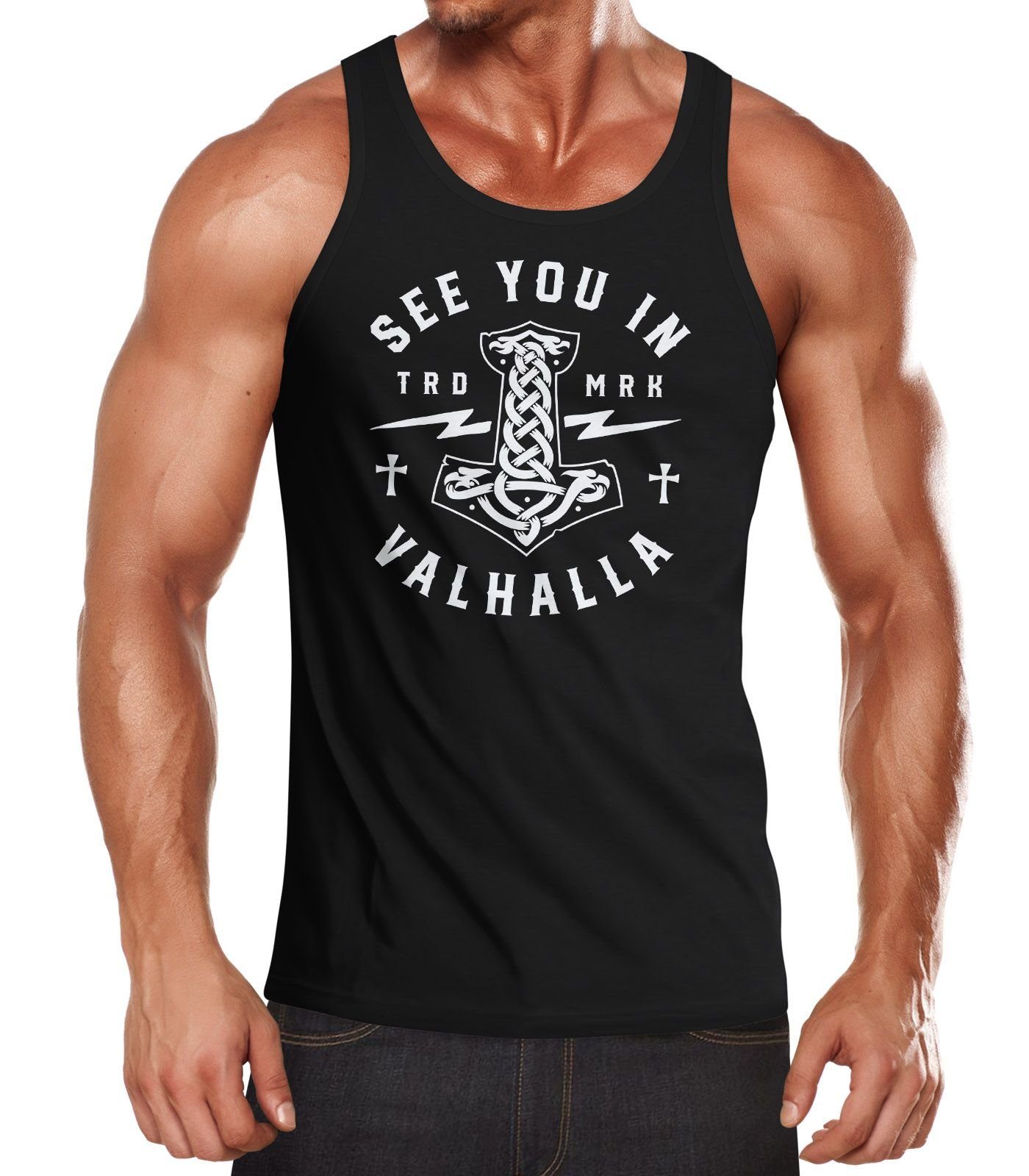 Neverless Tanktop Herren Tank-Top See you in Valhalla Mjölnir Thor Hammer Muskelshirt mit Print