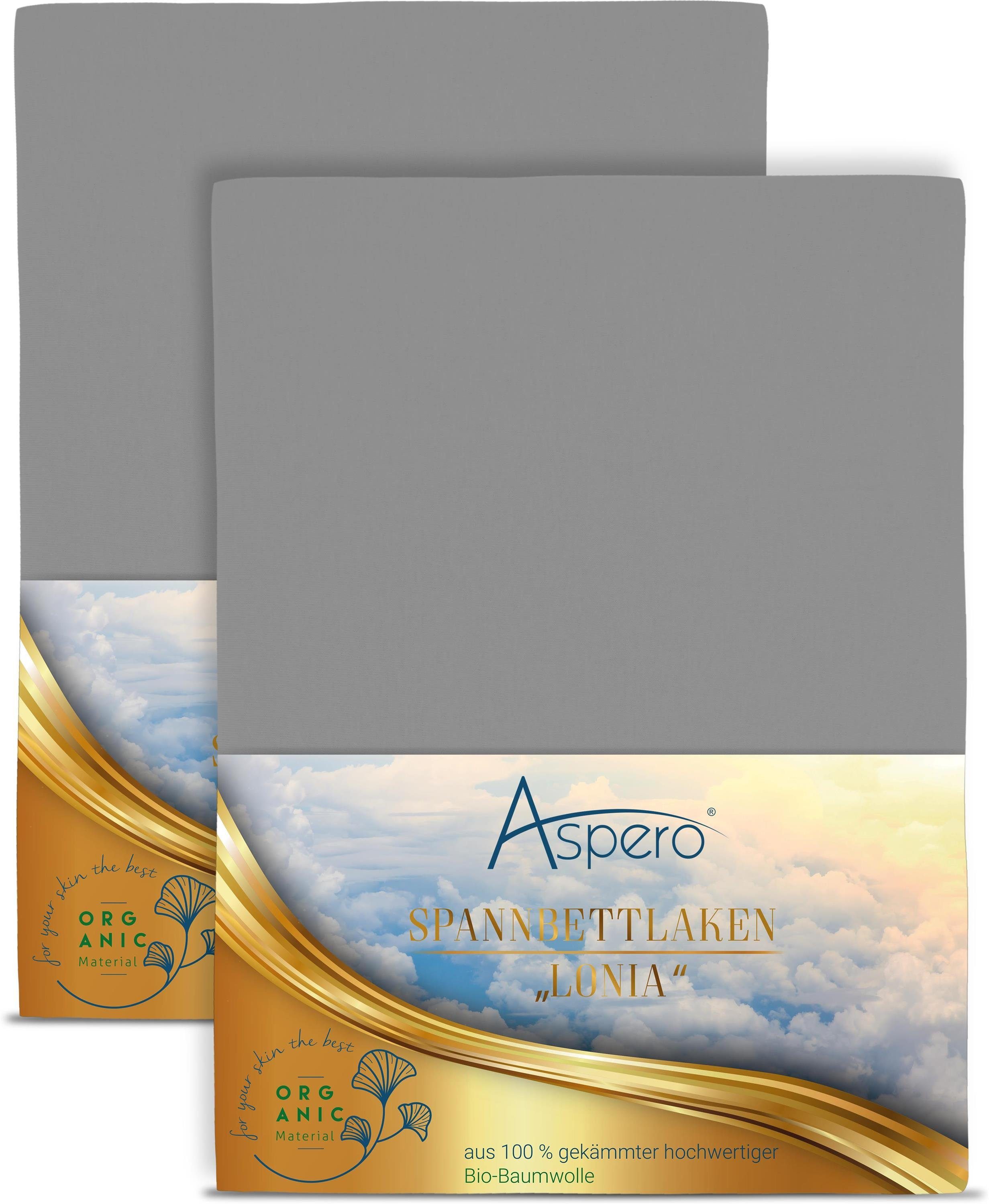 Aspero Bettlaken 2 x Spannbettlaken aus Bio-Baumwolle, Jersey, Gummizug: rundum, Spannbetttuch aus 97 % atmungsaktiver Bio-Baumwolle und 3% Elasthan
