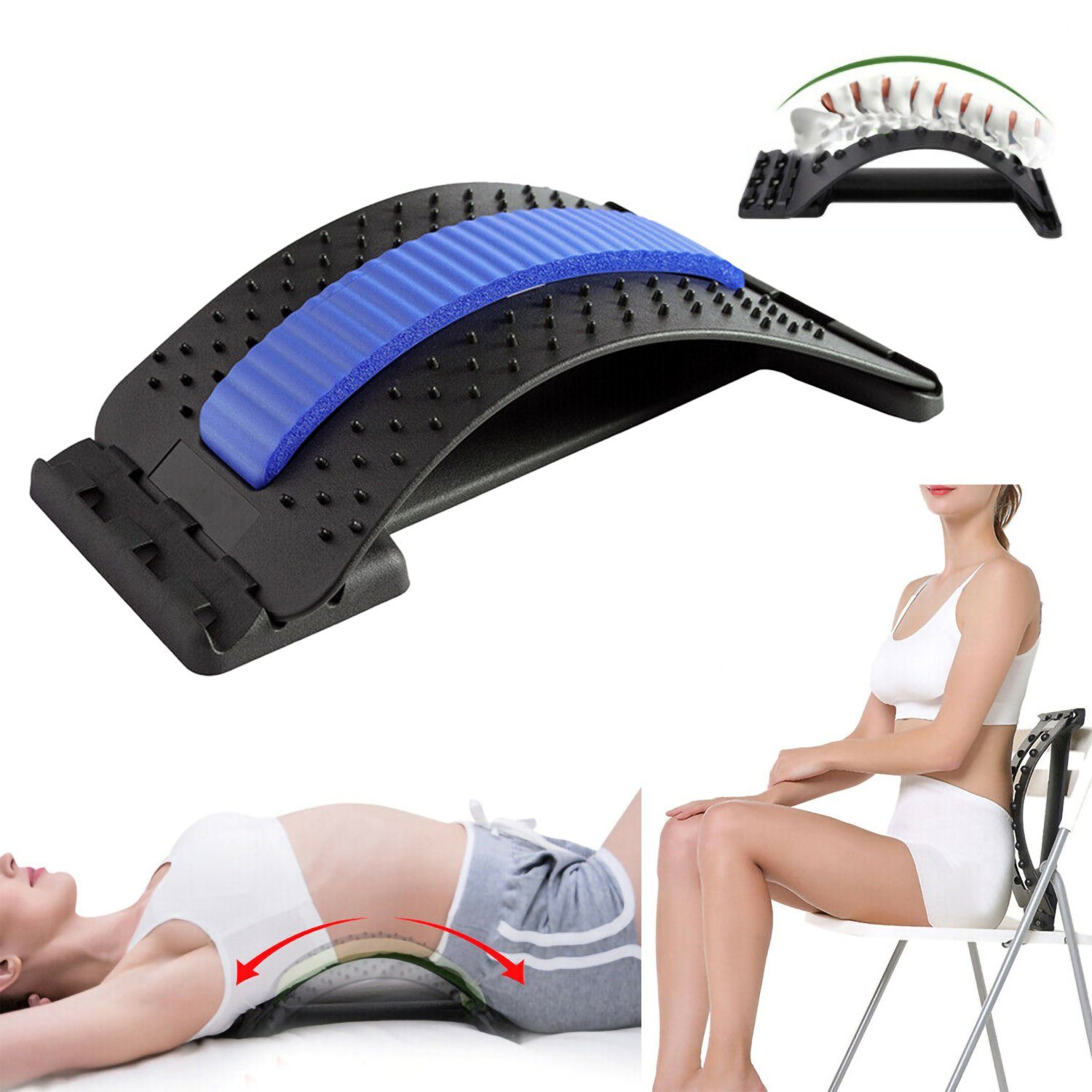 Design Massagegerät Lospitch Rückenstrecker Rückentrainer Rückenmassage Lordosenstütze, Einstellbar/Bogenstützende (1-tlg), Rückentrainer