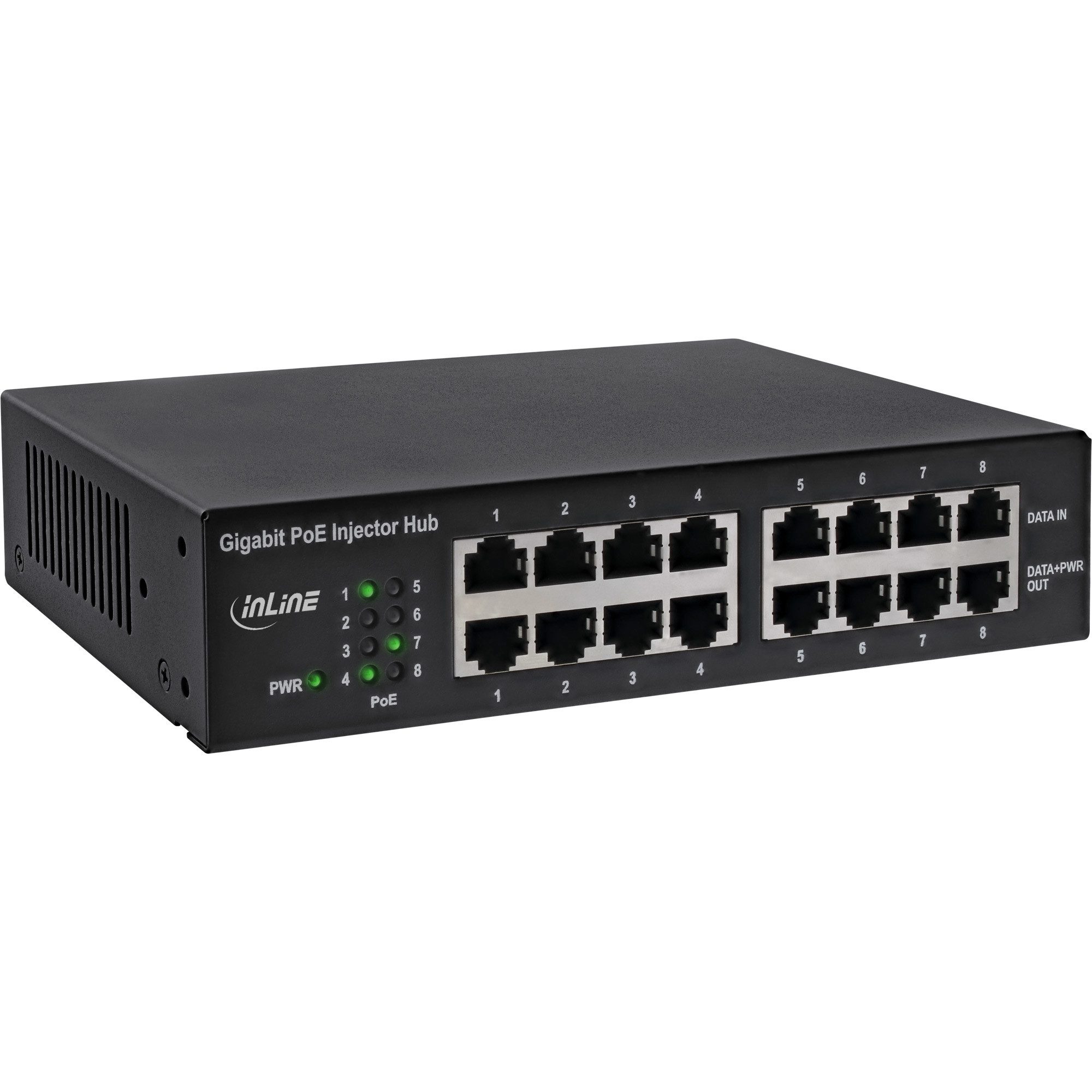 Inline PoE+ Gigabit Netzwerk Injektor Hub 8 Port (8x PoE) - 1Gb/s - 19" 1HE WLAN-Access Point