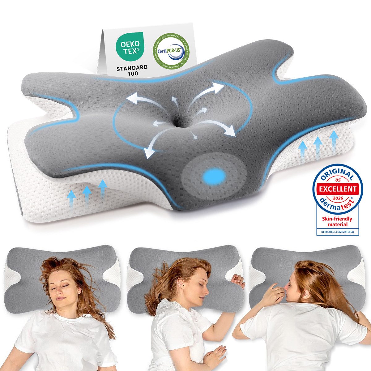Simloveve Kopfkissen Nackenstützkissen,Schlafkissen,Nackenkissen,Seitenschläferkissen, Füllung: Kopfkissen aus Memory Foam, Bezug: kühlendes Kopfkissen, atmungsaktiv und weich, Kissen für Seiten Rücken & Bauchschläfer, OEKO-TEX® & CertiPUR-US Zertifiziert