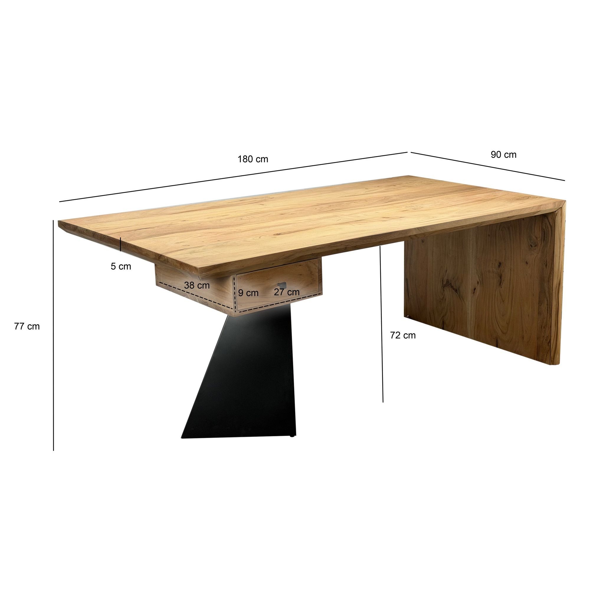 FINEBUY Schreibtisch FB113718 Bürotisch Akazie Massivholz 180 cm mit Schublade Homeoffice (Massiver Schreibtisch mit Schublade), Stilvoller Arbeitsplatz für Büro & Homeoffice