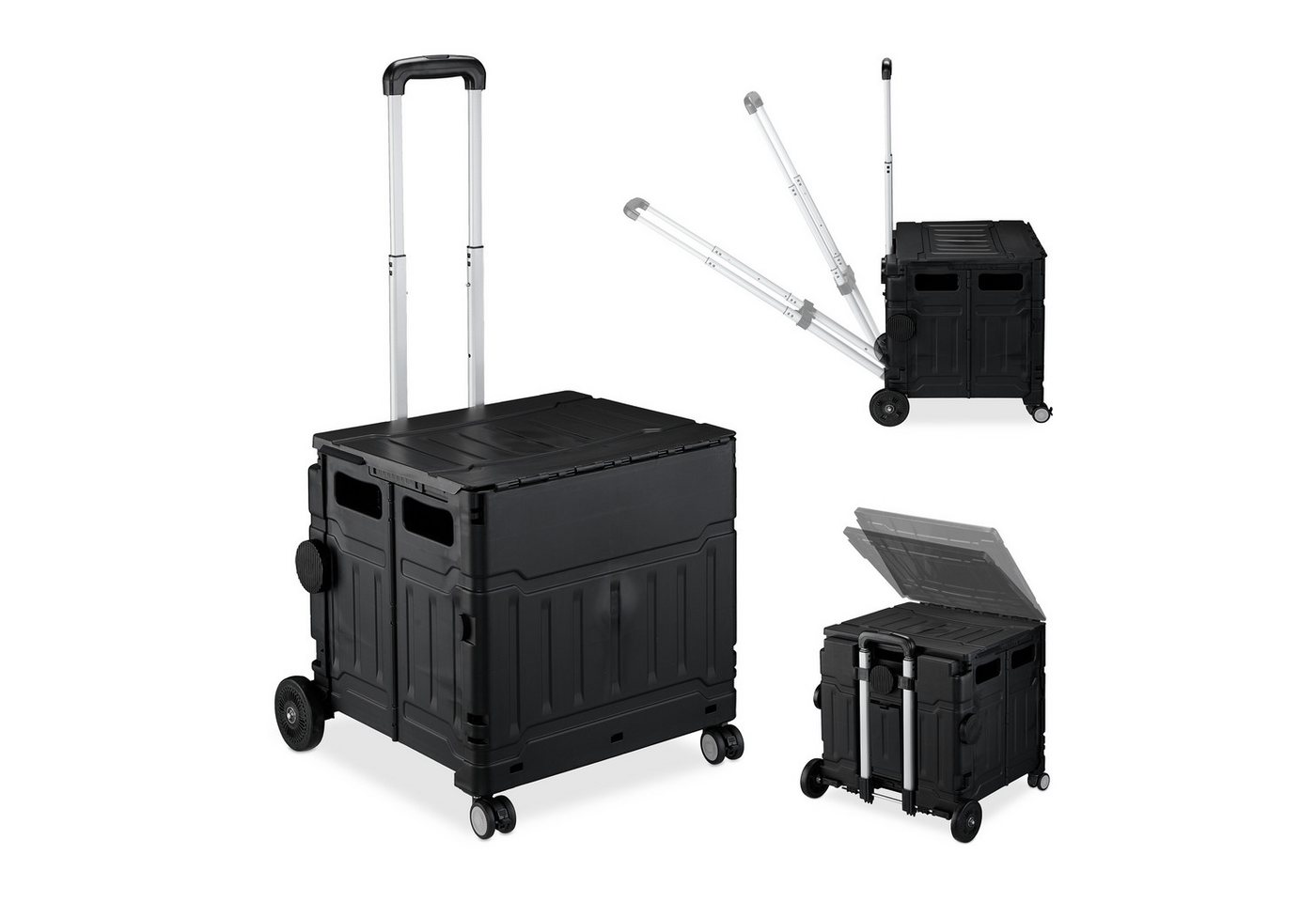 relaxdays Einkaufstrolley mit Deckel, 47.09 l, schwarz