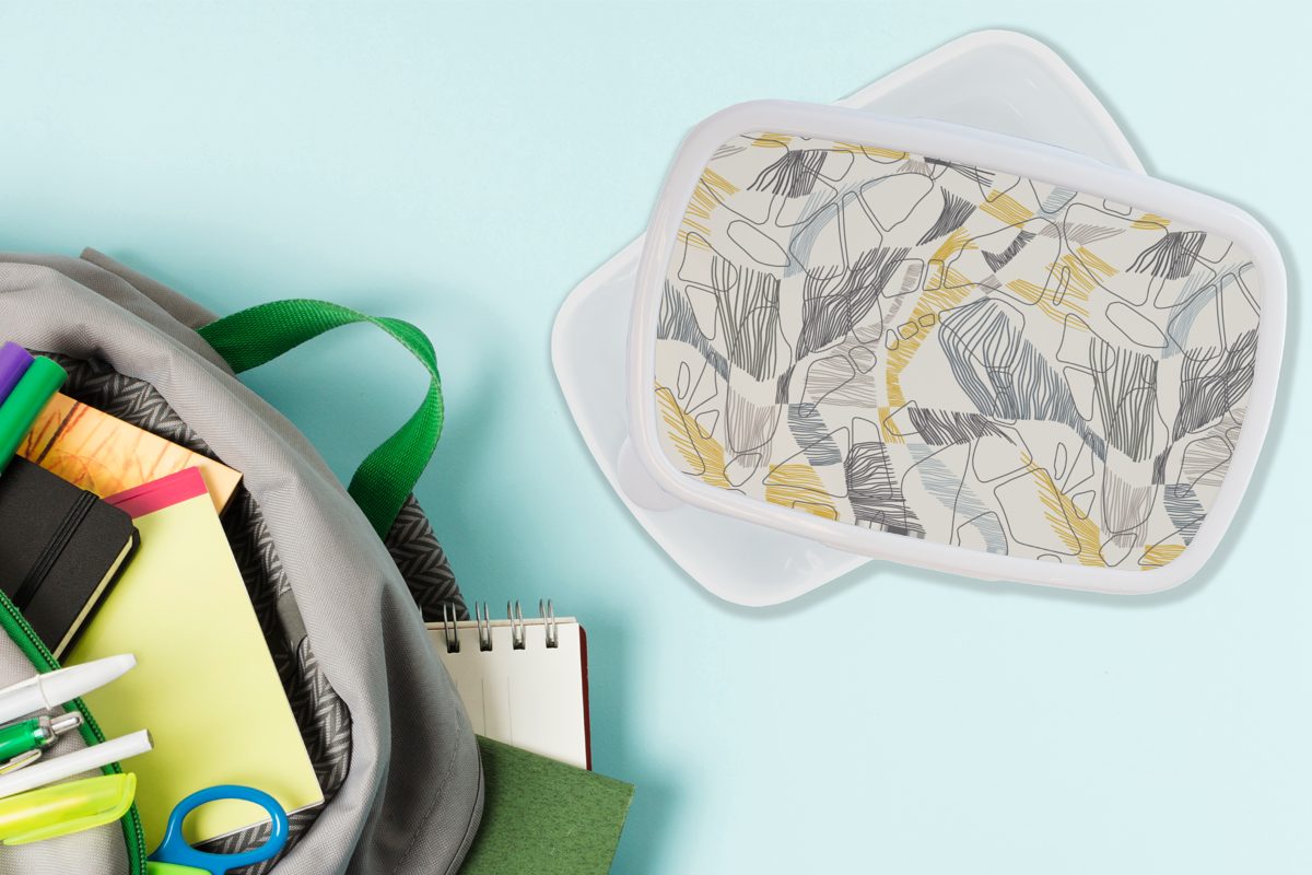 Brotbox Kunststoff, (2-tlg), - MuchoWow - Dschungel und Linienkunst Kinder und Jungs für weiß Muster Gold, für - Mädchen Erwachsene, Brotdose, Lunchbox